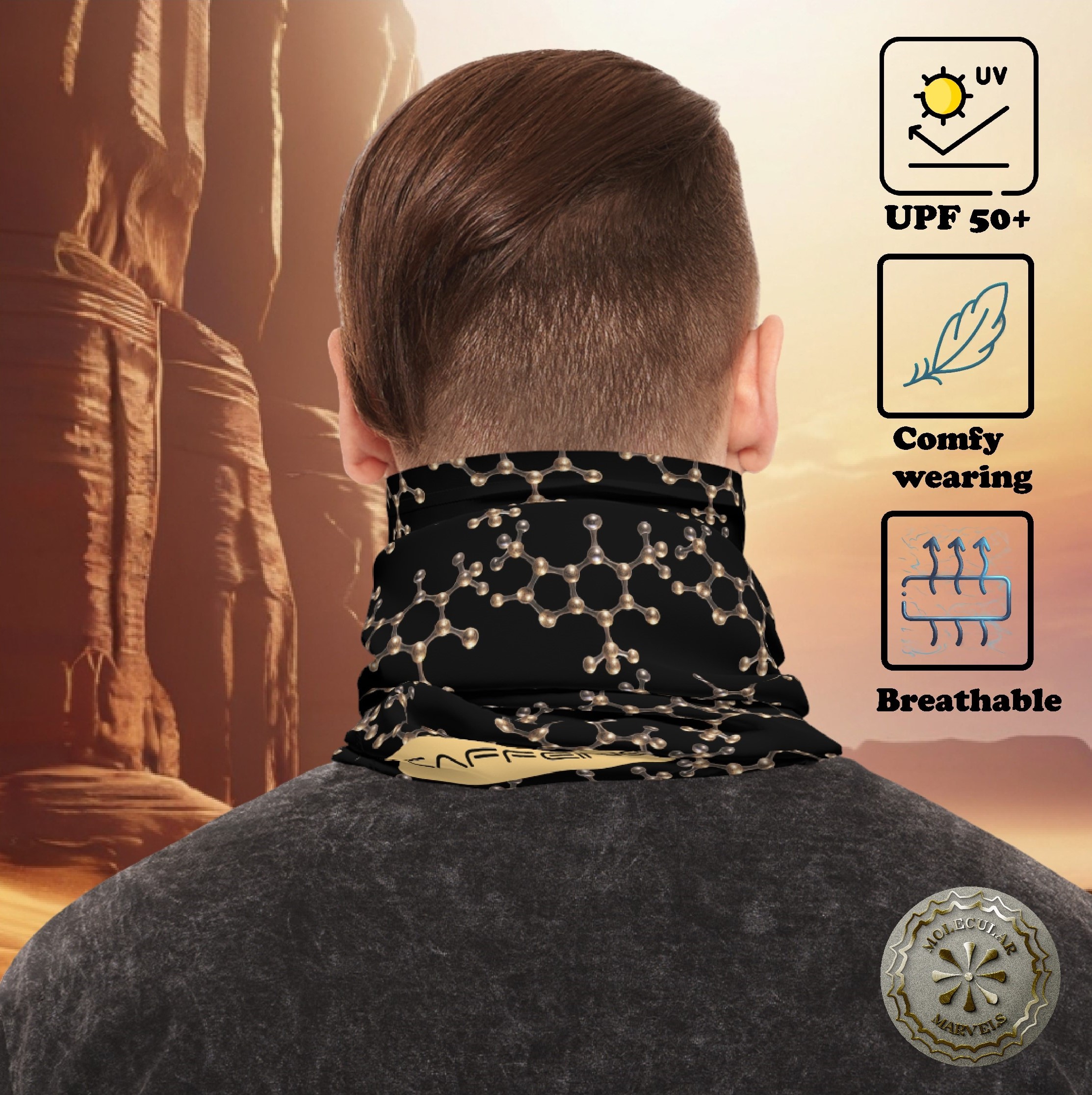 UPF 50+ Caffeine Molecule Lightweight Neck Gaiter- Chemistry Gift- Chemist style- science design - science vibes - Science- coffee lover product thumbnail image UPF 50+ Caffeine Molecule Lightweight Neck Gaiter- Chemistry Gift- Chemist style- science design - science vibes - Science- coffee lover product thumbnail image