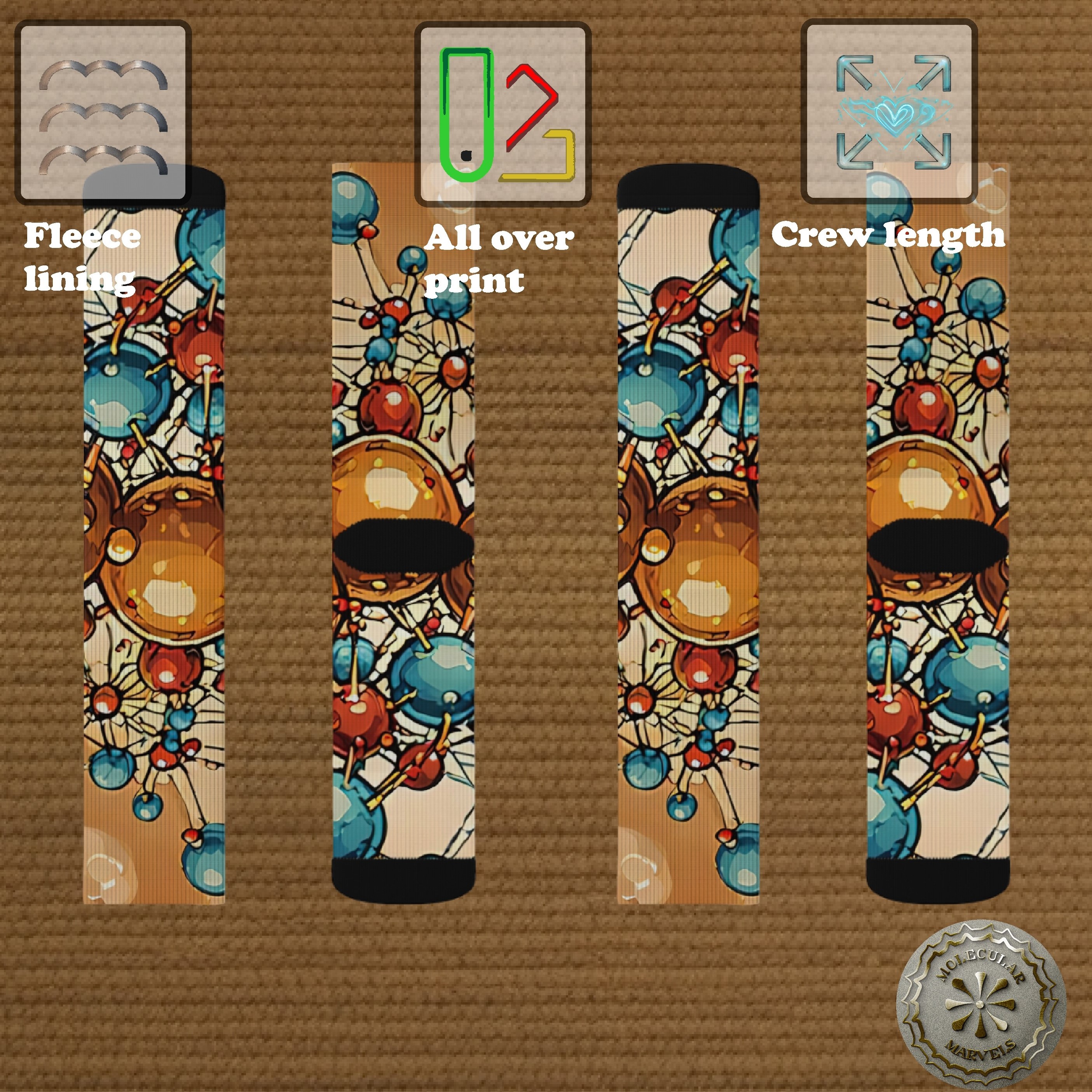 Molecular colored Sublimation Socks, Chemistry gift, chemist style, molecule vibes, science style, scientist gift, chemistry themed product thumbnail image Molecular colored Sublimation Socks, Chemistry gift, chemist style, molecule vibes, science style, scientist gift, chemistry themed product thumbnail image