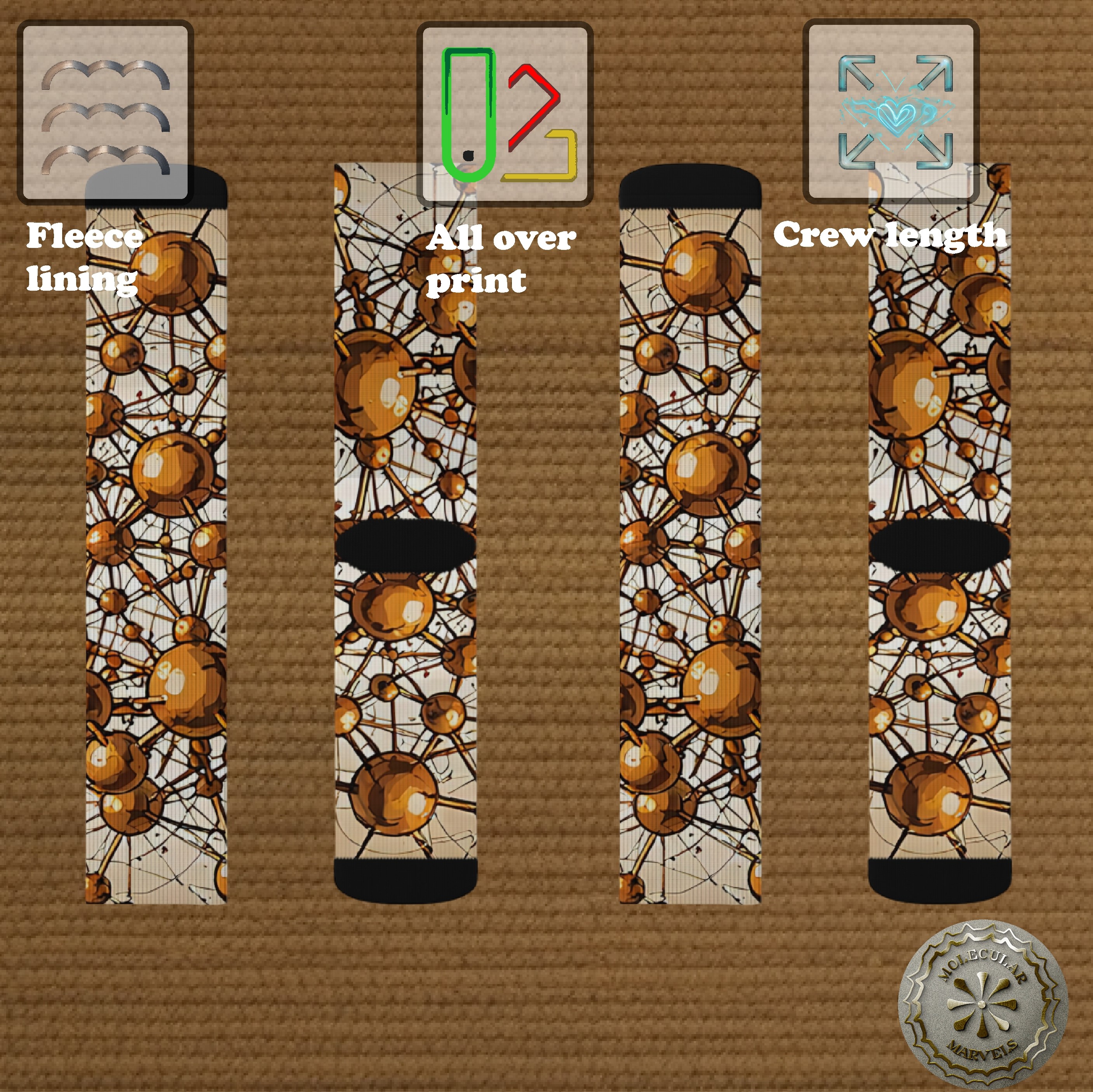 Molecular brown Sublimation Socks, Chemistry gift, chemist style, molecule vibes, science style, scientist gift, chemistry themed product thumbnail image Molecular brown Sublimation Socks, Chemistry gift, chemist style, molecule vibes, science style, scientist gift, chemistry themed product thumbnail image