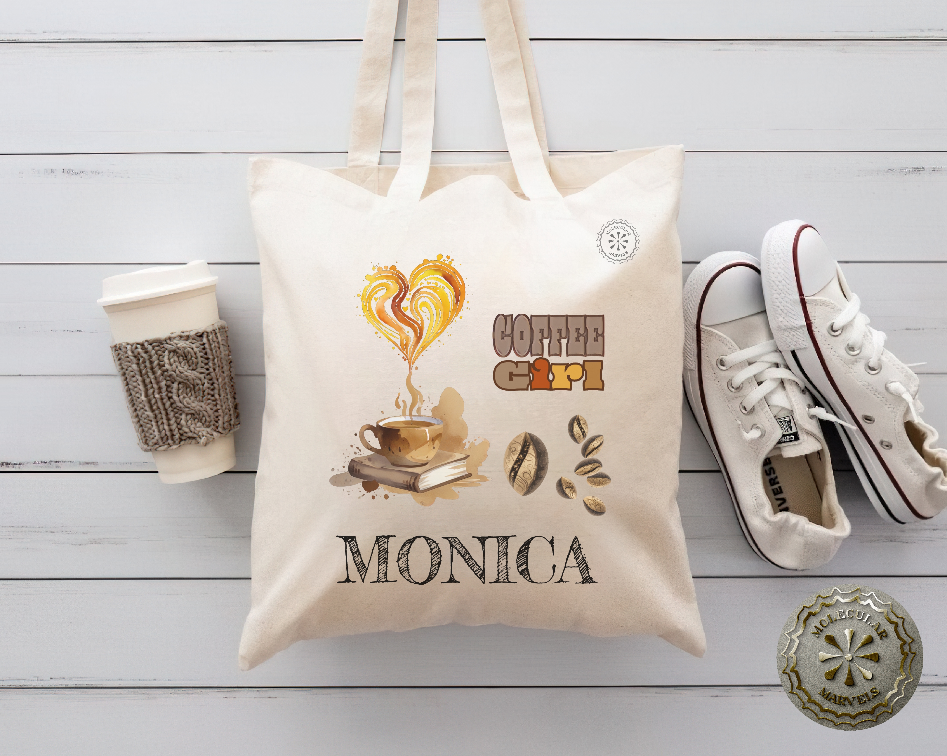 Coffee Girl Personalized Canvas Tote Bag, TWO SIDES printed, caffeine Tote Bag, Birthday gift for her, for mom, mom's day gift, Coffee Girl Personalized Canvas Tote Bag, TWO SIDES printed, caffeine Tote Bag, Birthday gift for her, for mom, mom's day gift,