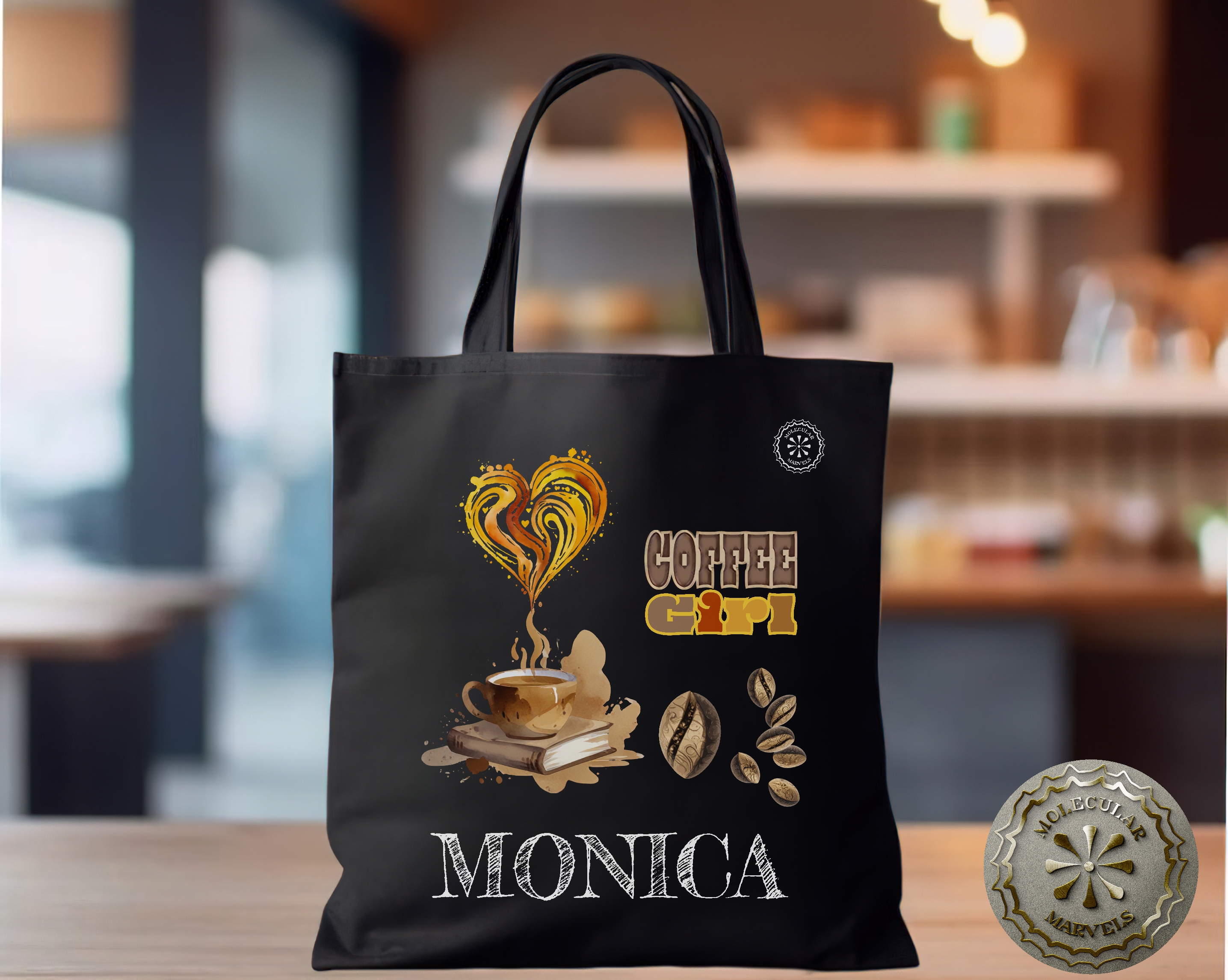 Coffee Girl Personalized Canvas Tote Bag, TWO SIDES printed, caffeine Tote Bag, Birthday gift for her, for mom, mom's day gift, product thumbnail image Coffee Girl Personalized Canvas Tote Bag, TWO SIDES printed, caffeine Tote Bag, Birthday gift for her, for mom, mom's day gift, product thumbnail image