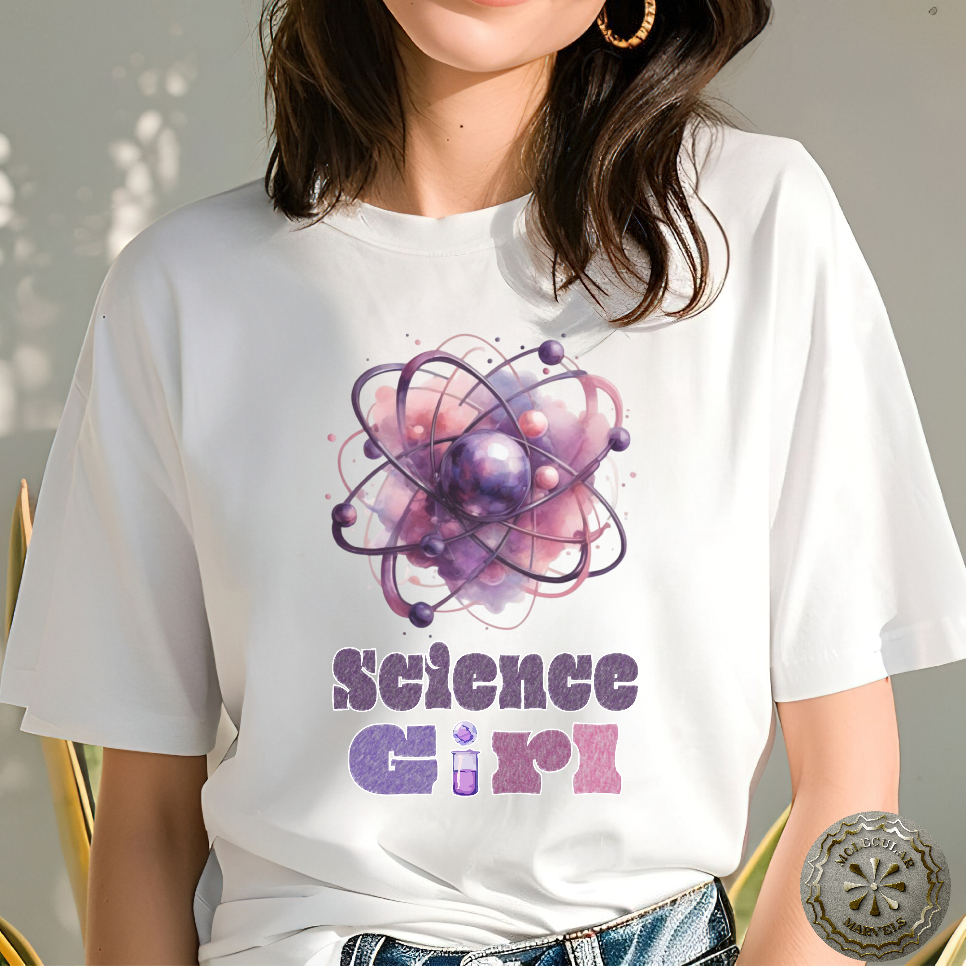 Science girl Women's Midweight Cotton Tee , atomic design, science vibes, science style, gift for her, women in science