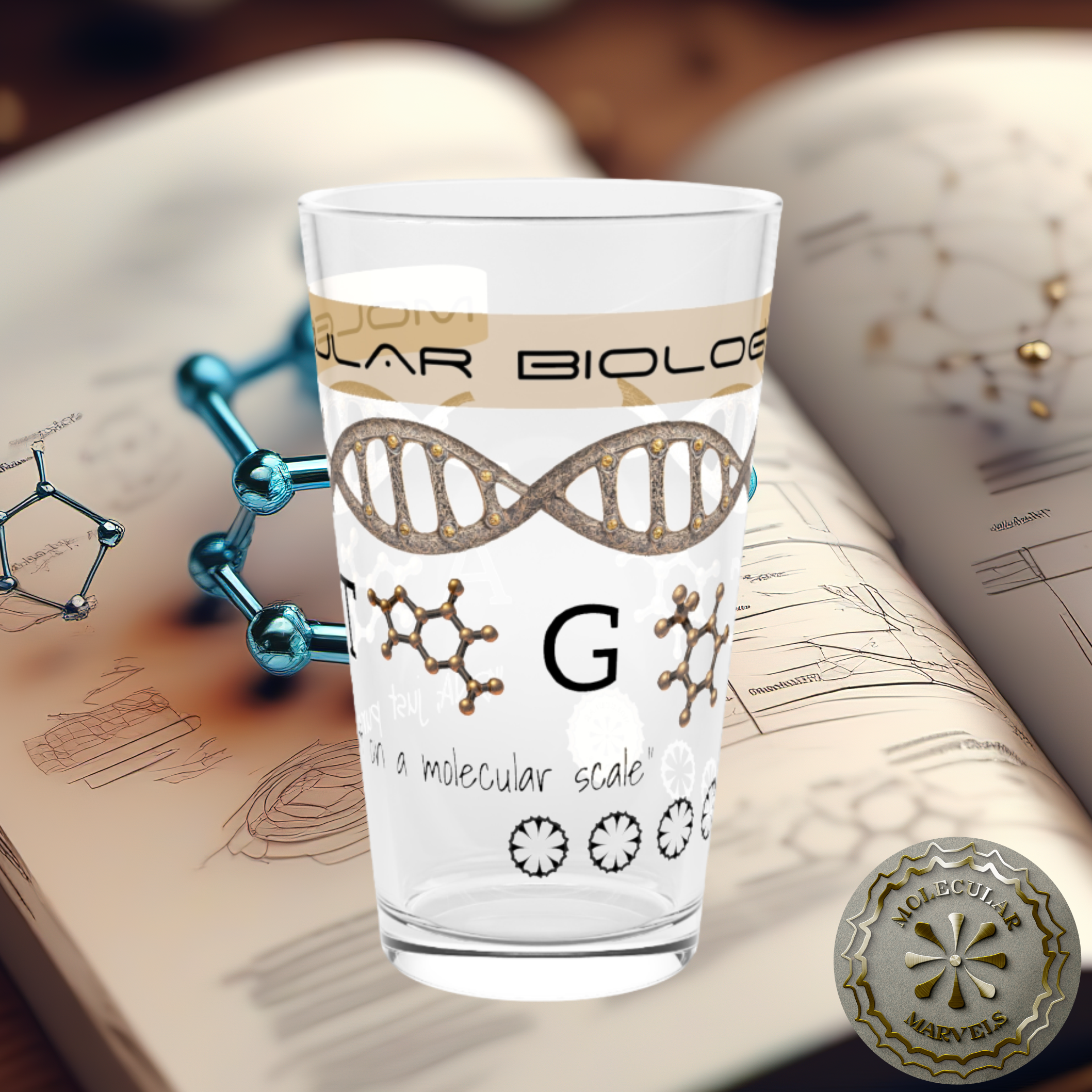 Printed Pint Glass - 16oz | Unique Molecular Designs | Biology Enthusiast Gift - scientist gift - dna gift product thumbnail image