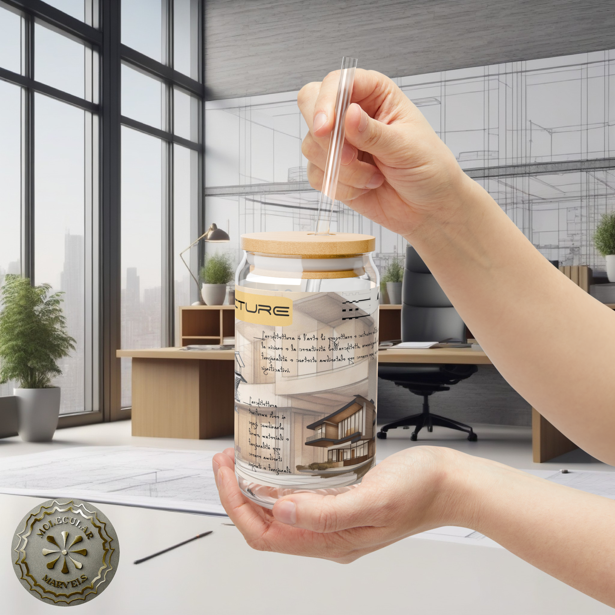 Architecture Sipper Glass, 16oz, ideal for cold Coffee - architect Gift- architecture style- architect design - architecture vibes product thumbnail image
