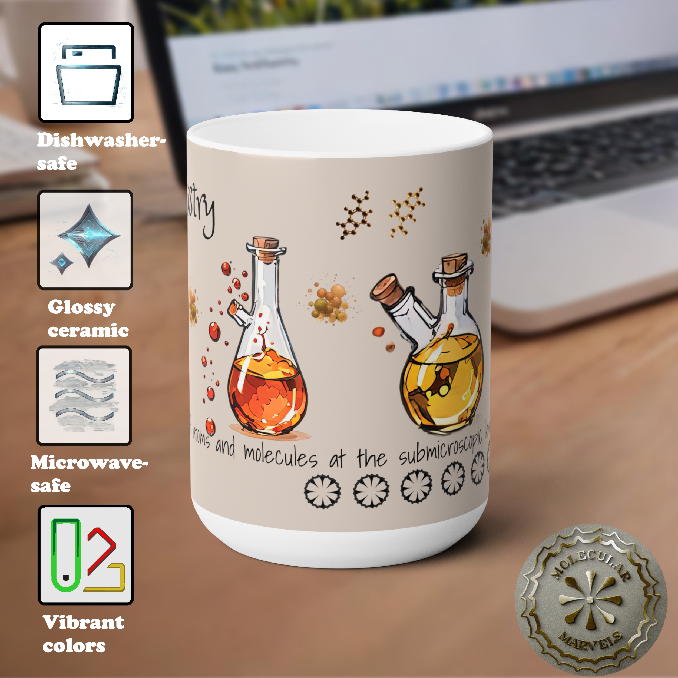 Chemistry Ceramic Mug 4 flask - Chemist Science Lover Gift - 15oz Mug- Molecular mug- organic chemistry- chemical compounds product thumbnail image Chemistry Ceramic Mug 4 flask - Chemist Science Lover Gift - 15oz Mug- Molecular mug- organic chemistry- chemical compounds product thumbnail image