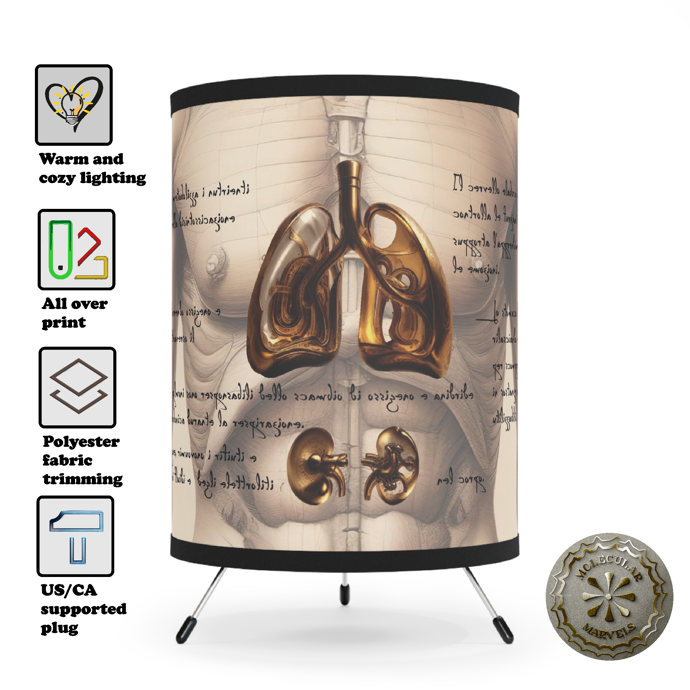 Medical style Tripod Lamp with High-Res Printed Shade, US\CA plug, organ themed, physician lamp, doctor style, student gift product thumbnail image Medical style Tripod Lamp with High-Res Printed Shade, US\CA plug, organ themed, physician lamp, doctor style, student gift product thumbnail image