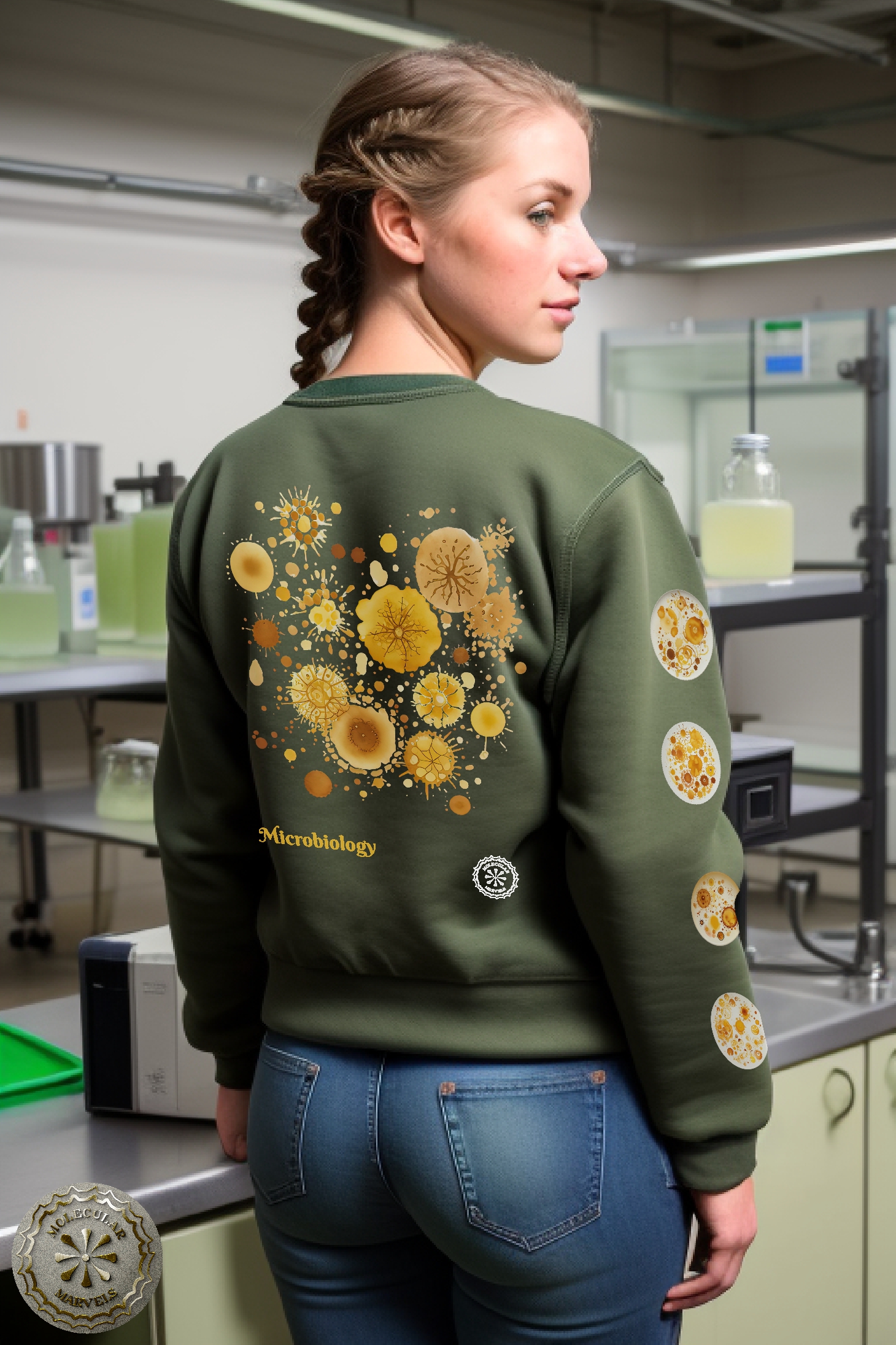 Microbiology Crewneck Sweatshirt ocre design, science Elegance, science style, science gift, daughter student gift, laboratory style product thumbnail image Microbiology Crewneck Sweatshirt ocre design, science Elegance, science style, science gift, daughter student gift, laboratory style product thumbnail image