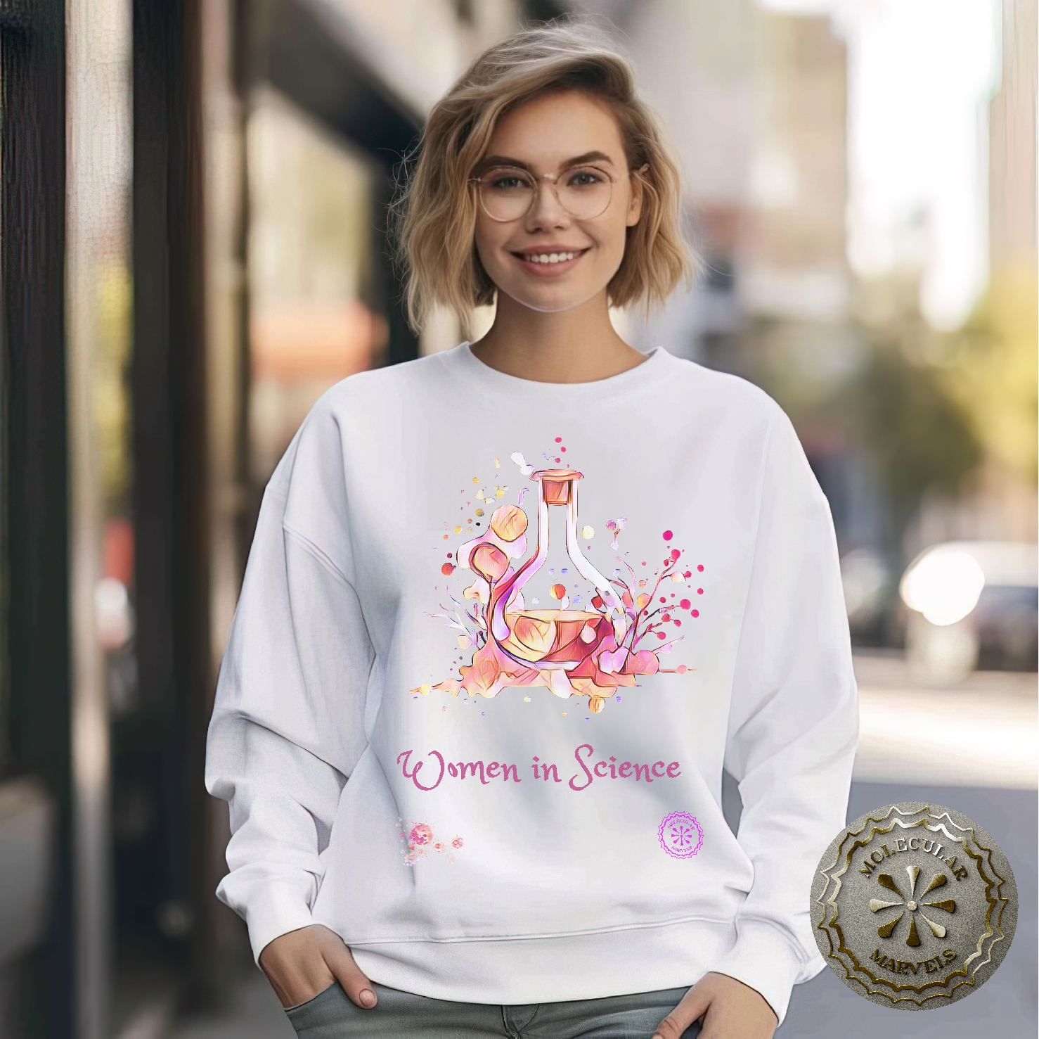 Women in Science Crewneck Sweatshirt Pink design, science Elegance, science style, science gift, daughter student gift, science girl Women in Science Crewneck Sweatshirt Pink design, science Elegance, science style, science gift, daughter student gift, science girl