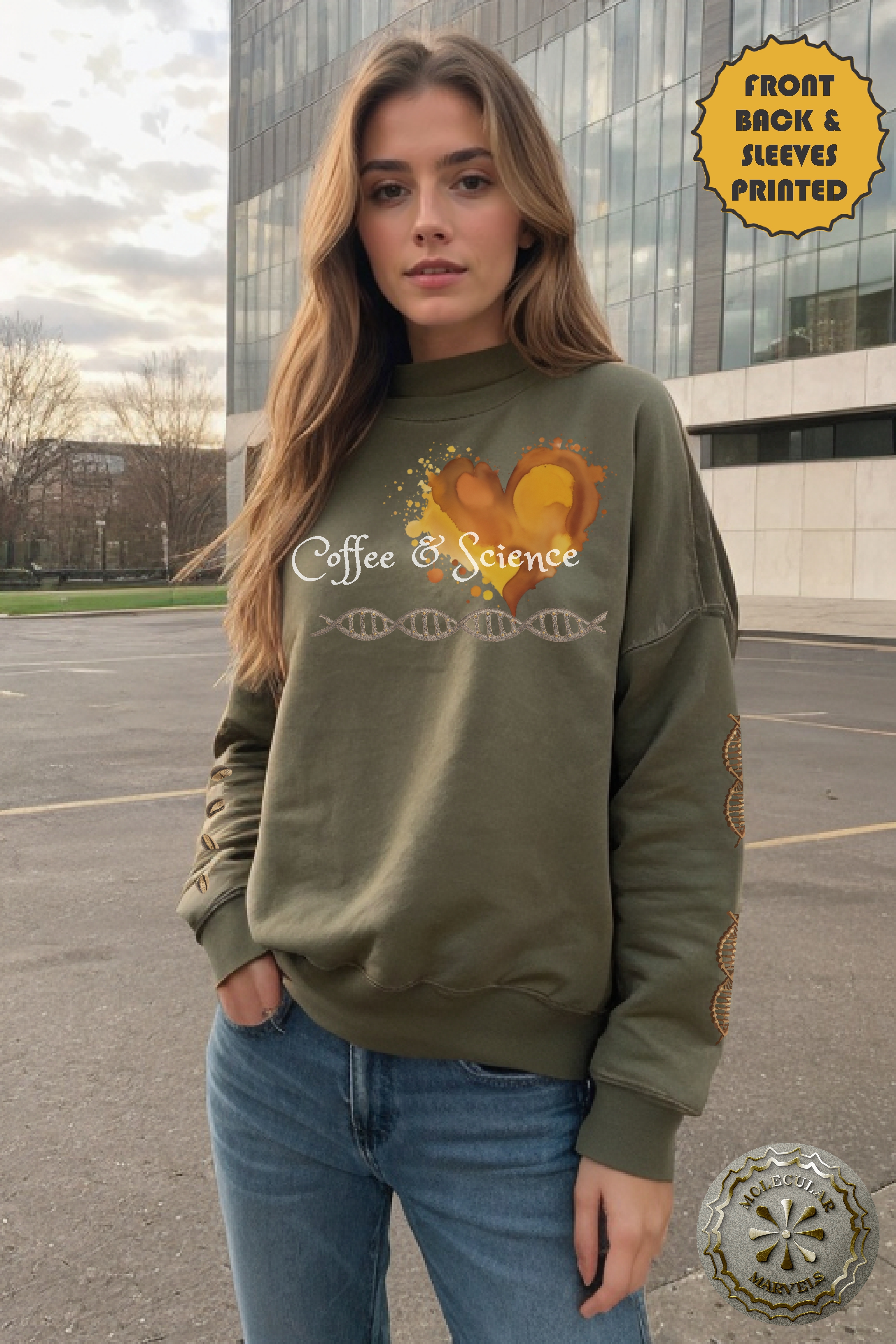 Coffee and Science Heavy Blend™ Crewneck Sweatshirt Caffeine and DNA molecule, coffee lover, science Elegance, science style, science gift Coffee and Science Heavy Blend™ Crewneck Sweatshirt Caffeine and DNA molecule, coffee lover, science Elegance, science style, science gift