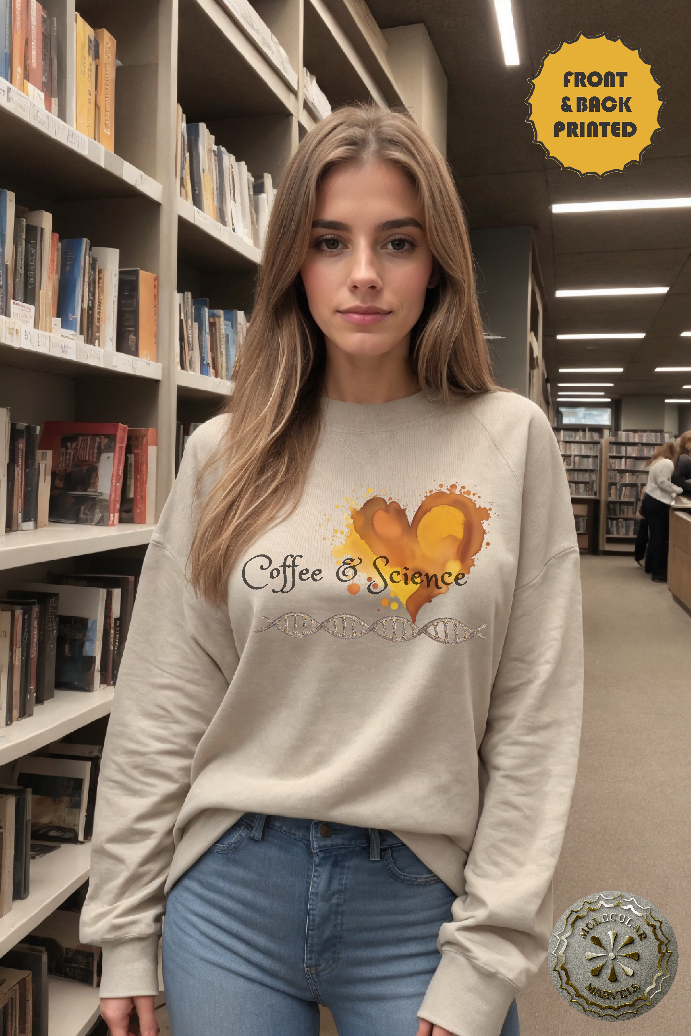 Coffee and Science Heavy Blend™ Crewneck Sweatshirt Caffeine and DNA molecule, coffee lover, science Elegance, science style, science gift product thumbnail image Coffee and Science Heavy Blend™ Crewneck Sweatshirt Caffeine and DNA molecule, coffee lover, science Elegance, science style, science gift product thumbnail image