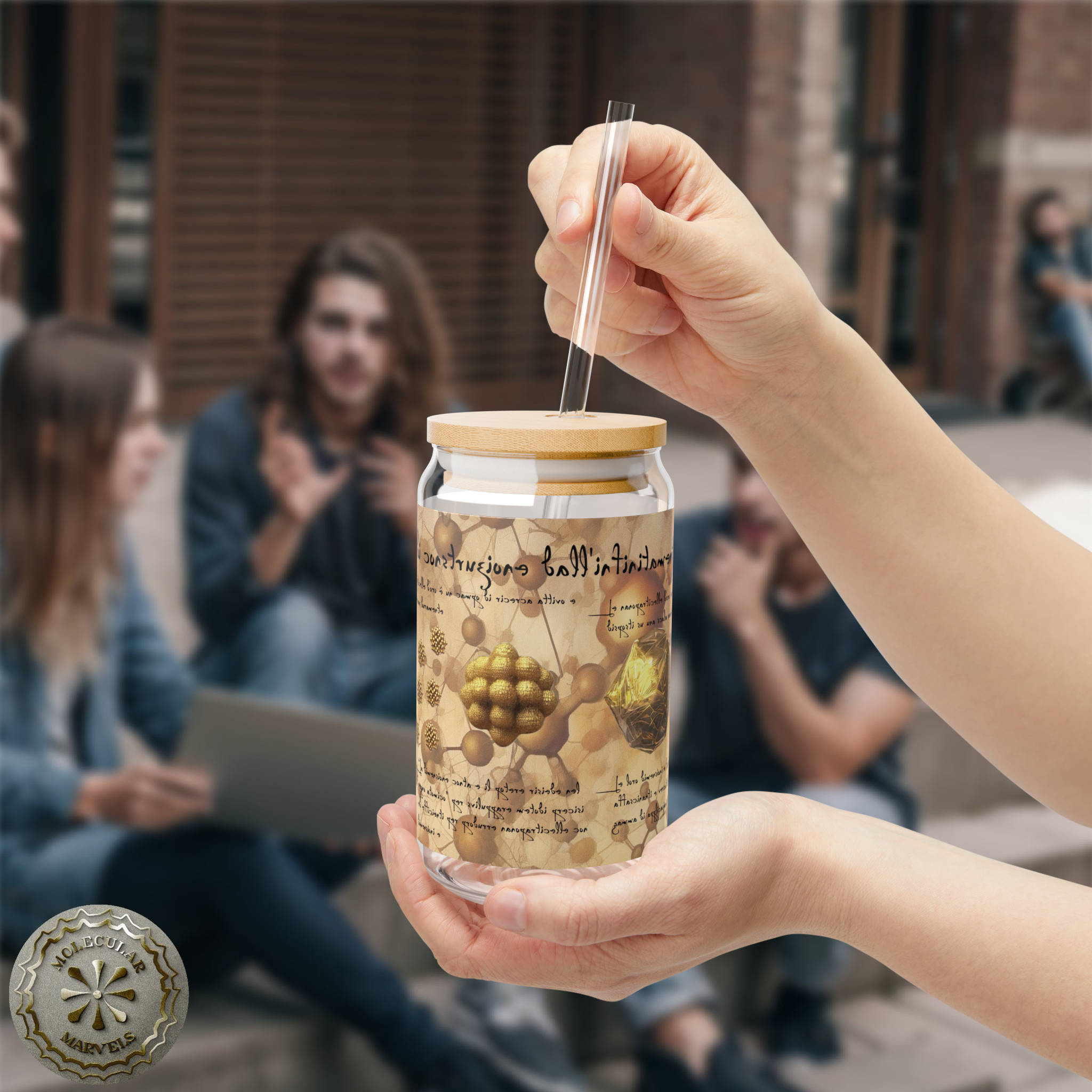 Nanotechnology da Vinci style II Sipper Glass 16oz - Science Lover Gift - Nanoparticles- Science lifestyle- scientific gifts- lab sipper