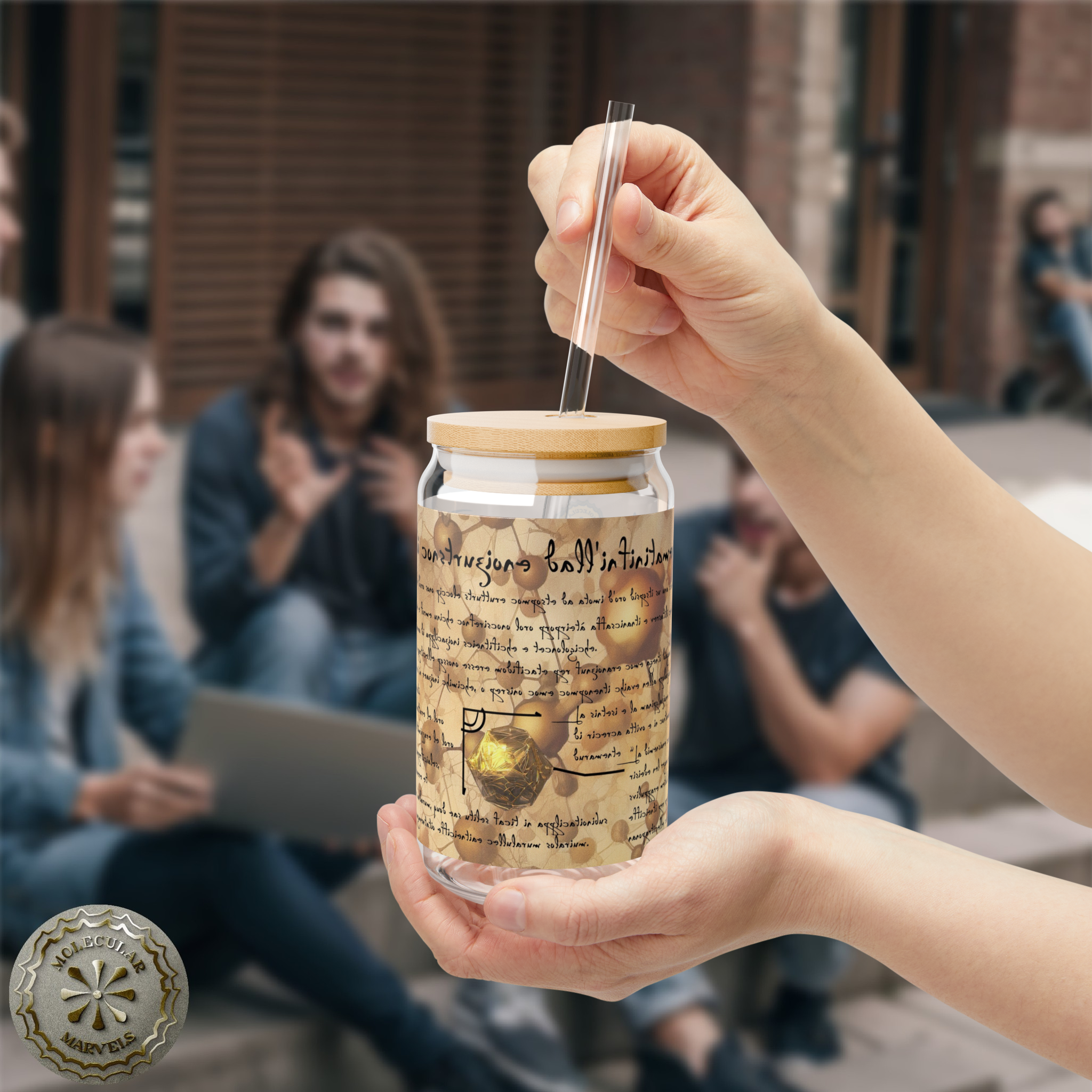 Nanotechnology da Vinci I style Sipper Glass 16oz - Science Lover Gift - Nanoparticles- Science lifestyle- scientific gifts- lab sipper