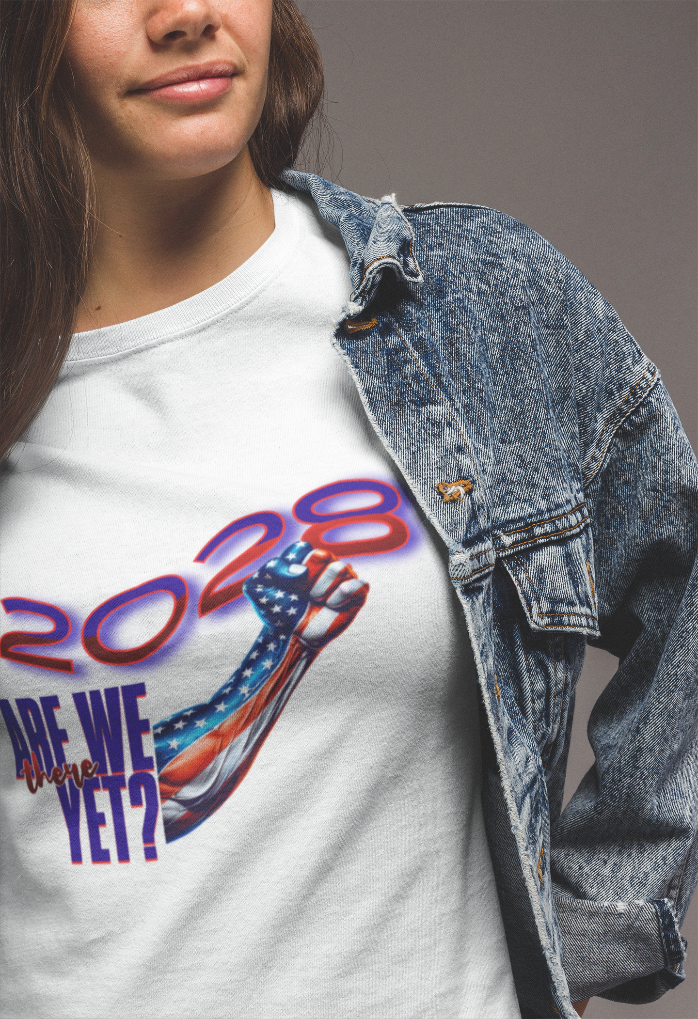2028: Are We There Yet? - Patriotic Determination Design, American Flag Art, Political Statement Graphic Shirt, Activism and Patriotism Tees product thumbnail image