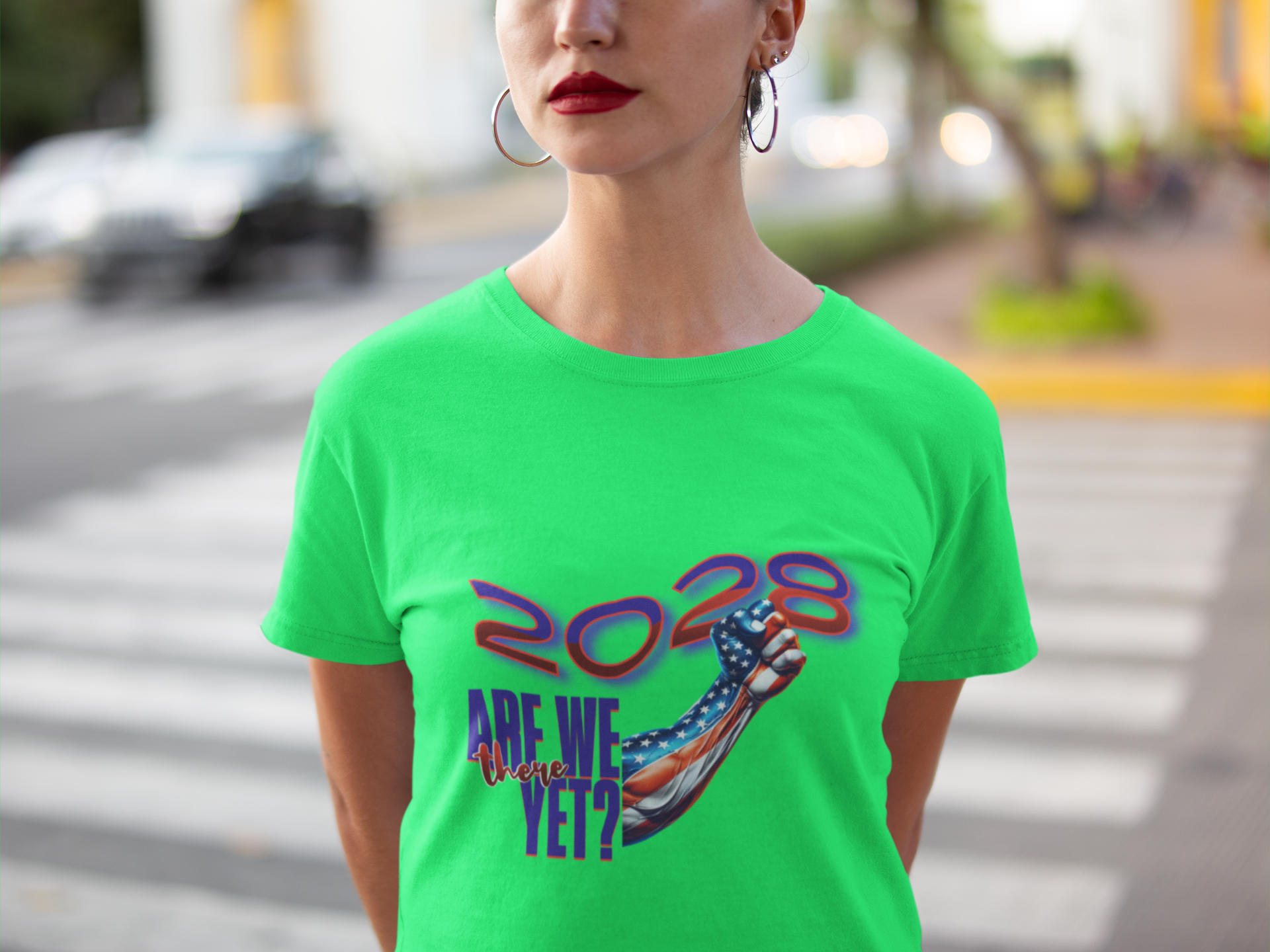2028: Are We There Yet? - Patriotic Determination Design, American Flag Art, Political Statement Graphic Shirt, Activism and Patriotism Tees product thumbnail image