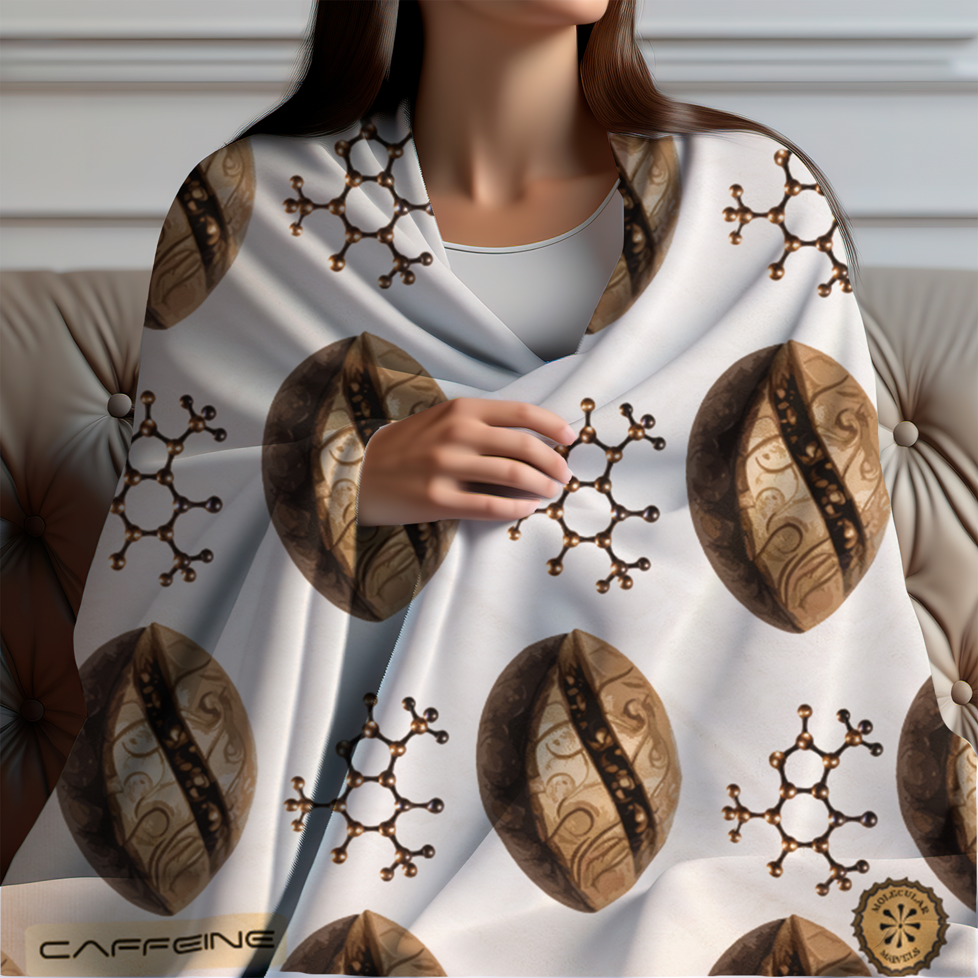 Caffeine molecule Velveteen Plush Blanket- Science gifts- Chemist clothing- Coffee grains- Coffee lover- scientific daughter gift- molecular product thumbnail image