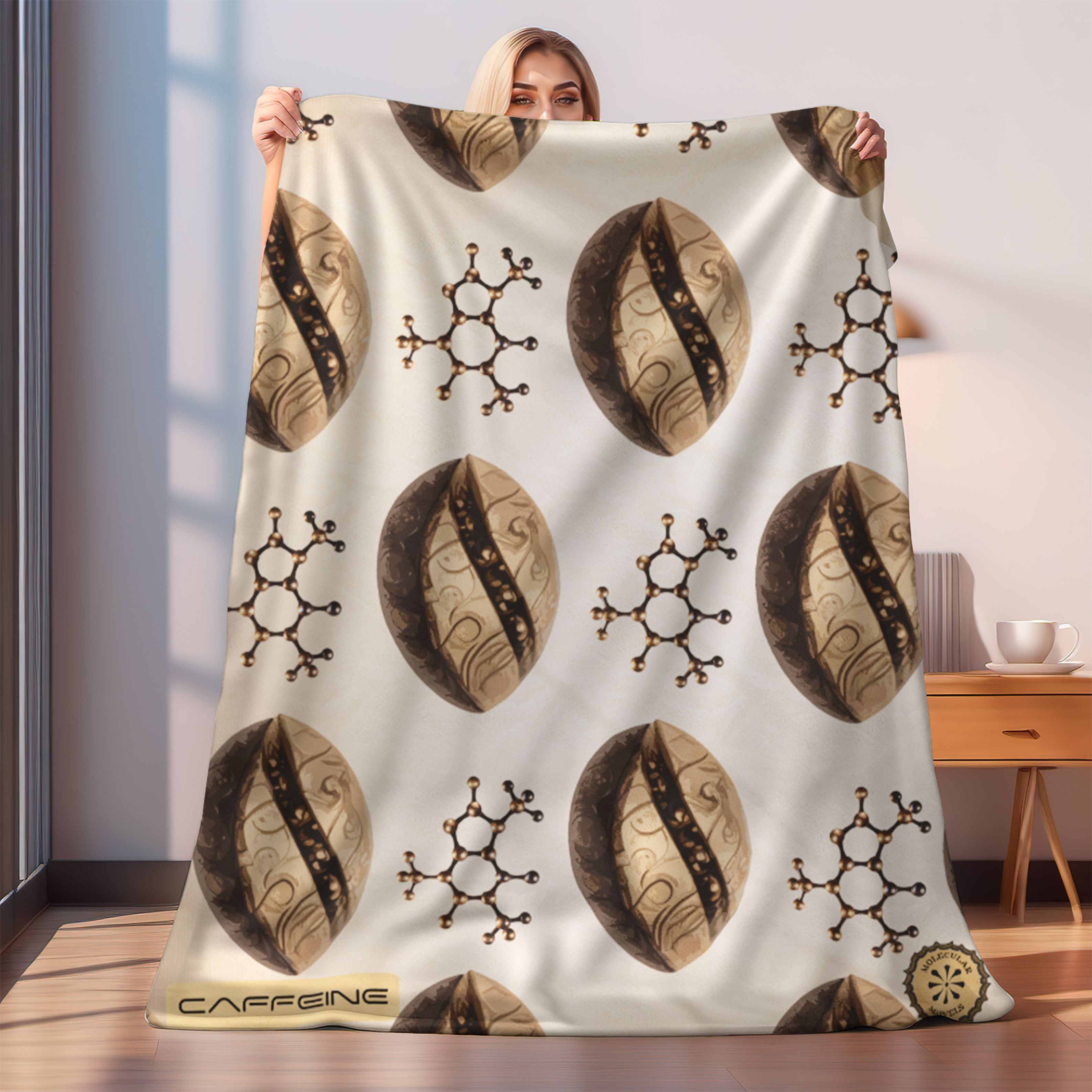 Caffeine molecule Velveteen Plush Blanket- Science gifts- Chemist clothing- Coffee grains- Coffee lover- scientific daughter gift- molecular product thumbnail image