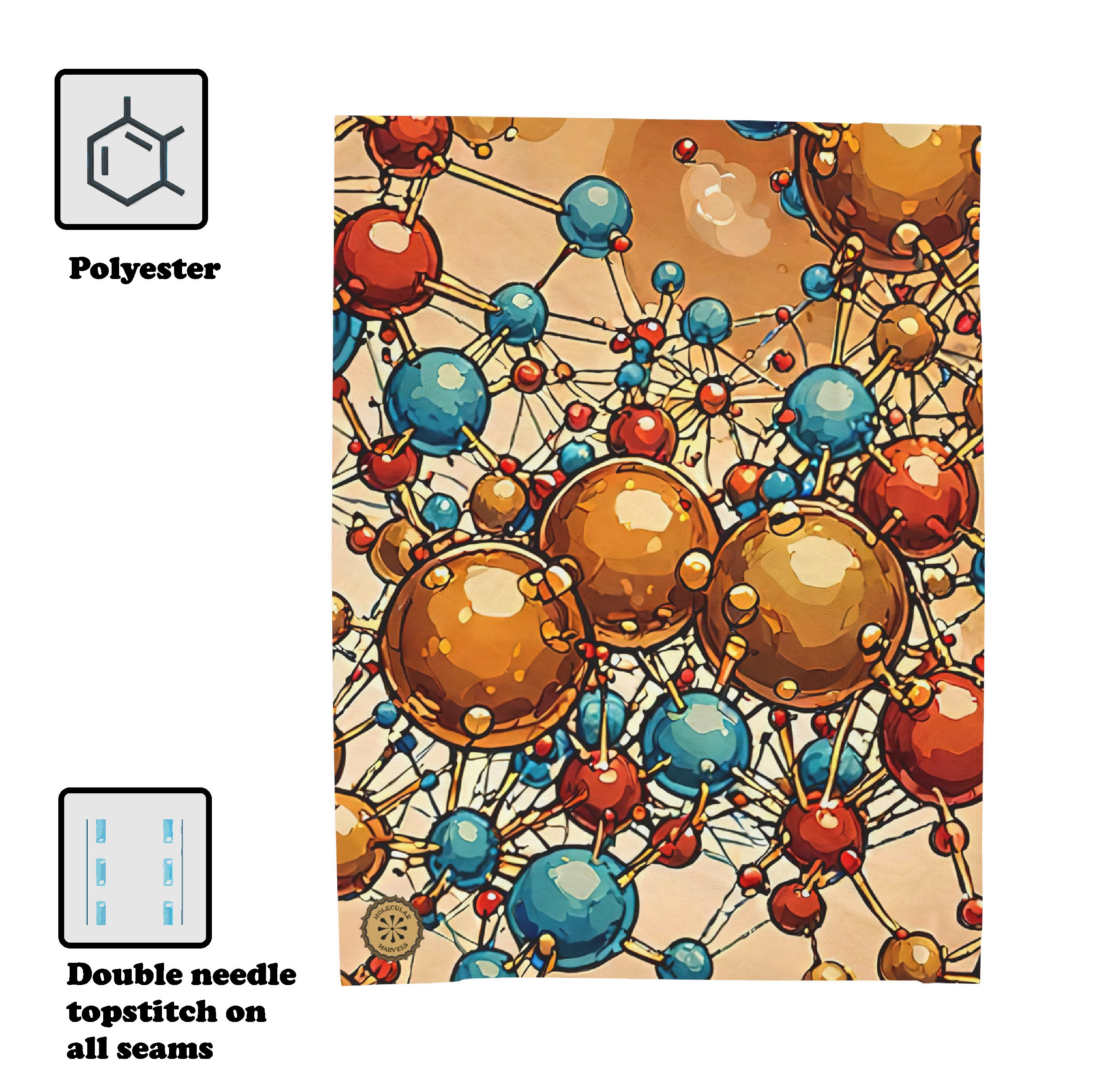 Colored Molecular dreams Velveteen Plush Blanket- Chemistry Gift- molecular style- science design - science vibes -atoms  product thumbnail image