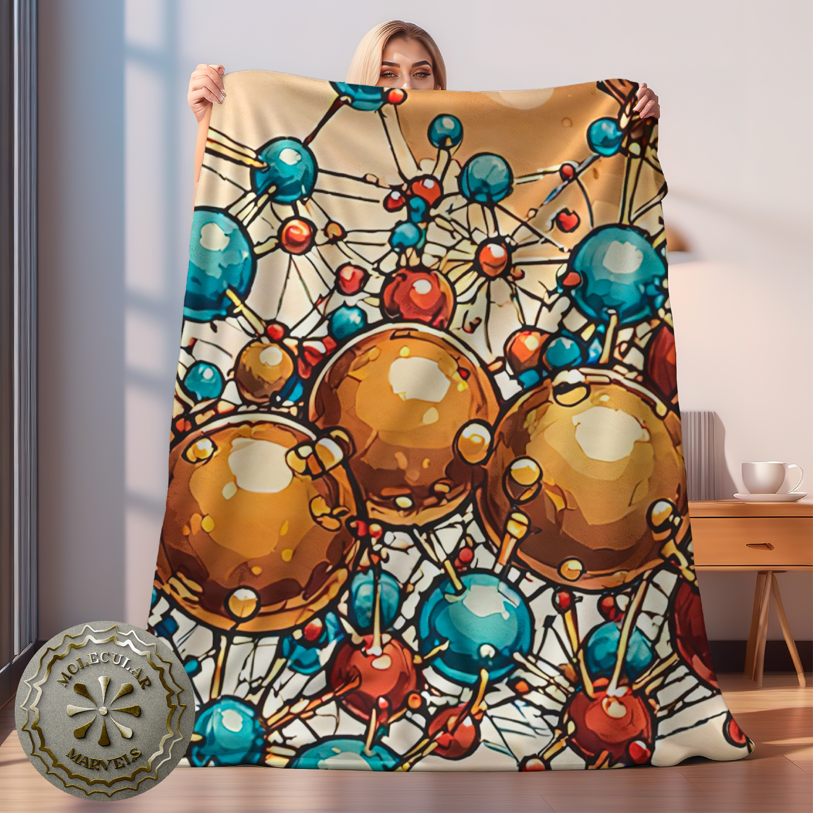 Colored Molecular dreams Velveteen Plush Blanket- Chemistry Gift- molecular style- science design - science vibes -atoms  product thumbnail image