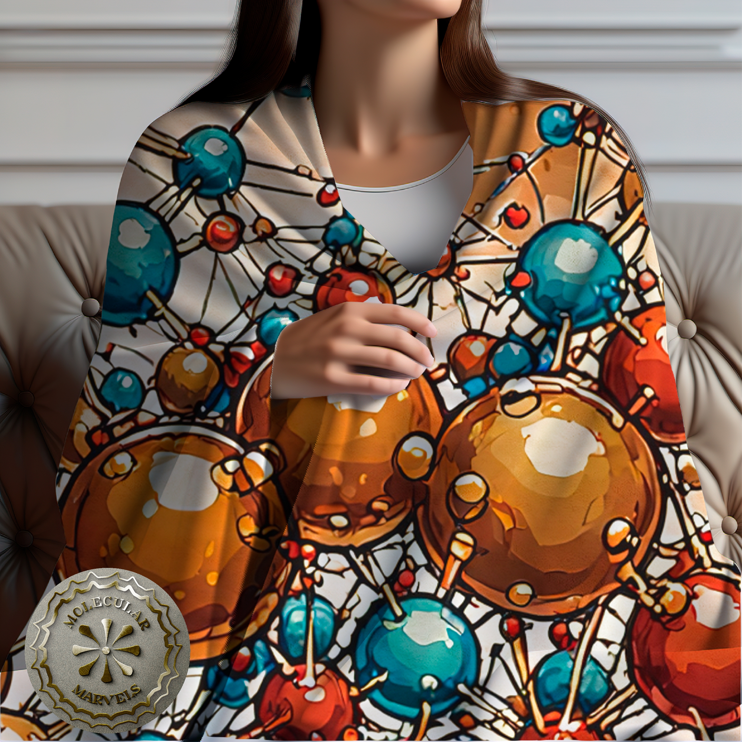 Colored Molecular dreams Velveteen Plush Blanket- Chemistry Gift- molecular style- science design - science vibes -atoms 