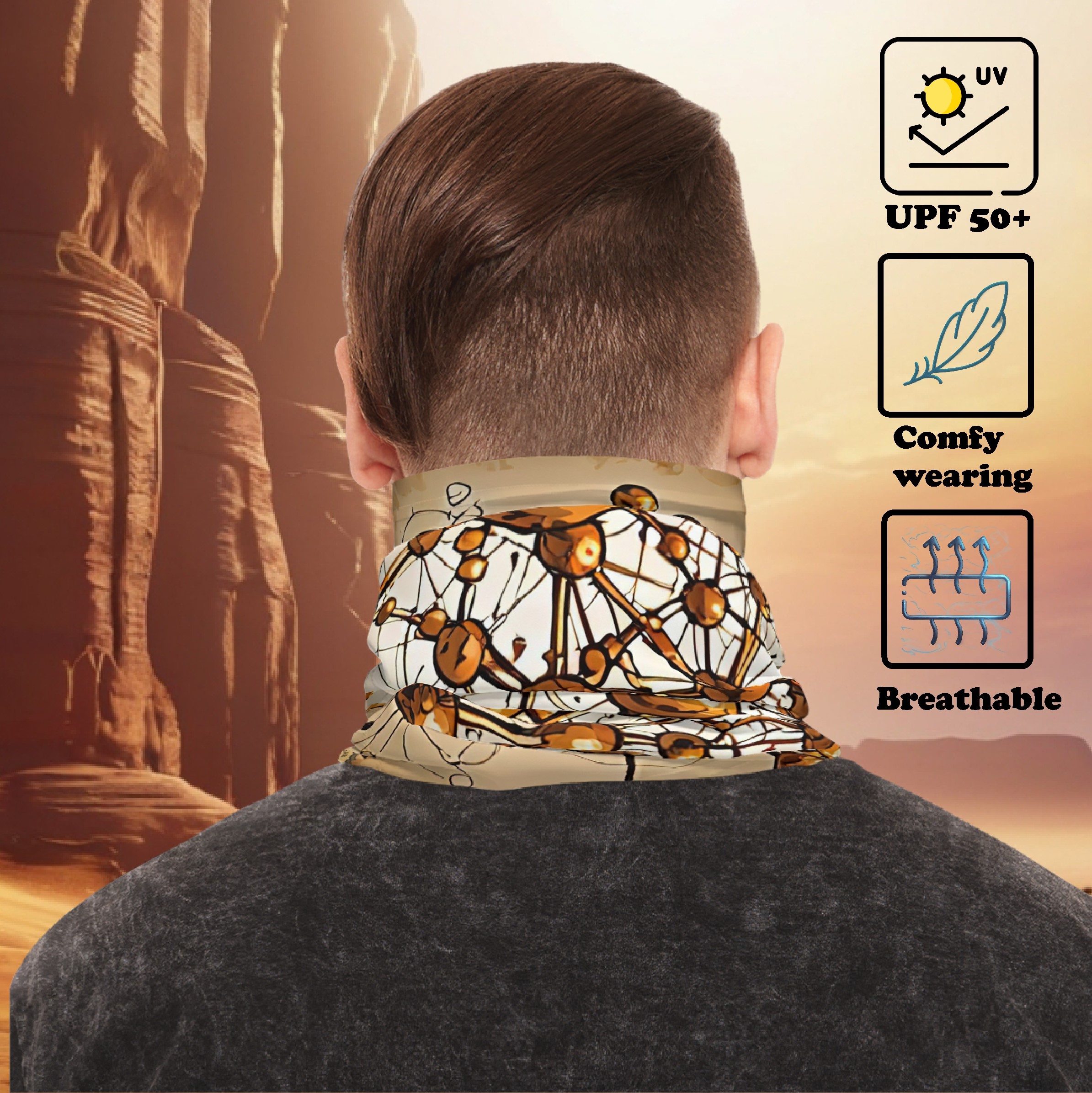 UPF 50+ Molecular ocre Lightweight Neck Gaiter- Biotechnology Gift- molecular biology style- science design - science vibes - atoms product thumbnail image UPF 50+ Molecular ocre Lightweight Neck Gaiter- Biotechnology Gift- molecular biology style- science design - science vibes - atoms product thumbnail image