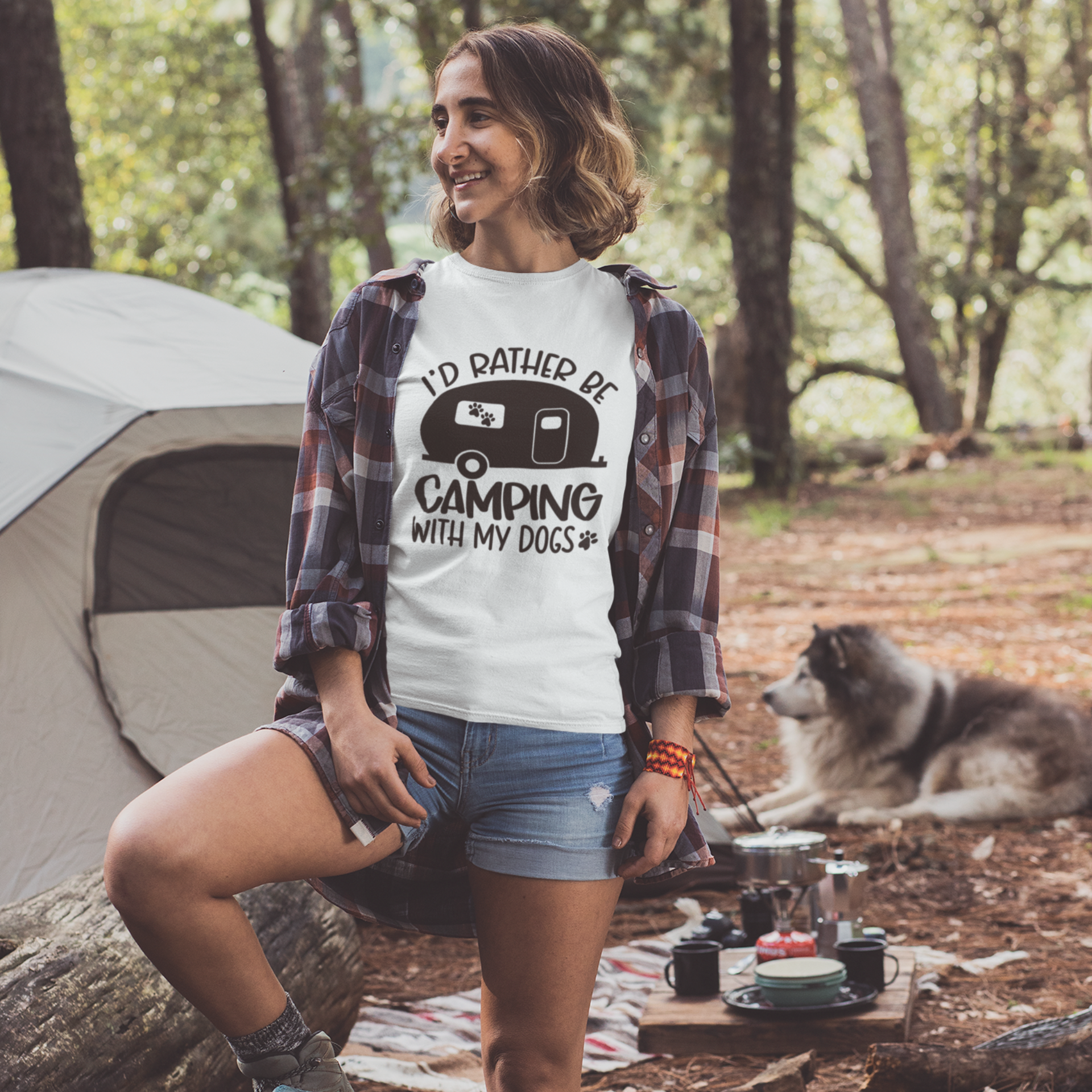 Camping with my Dog Unisex T-Shirt - Fun Pet Lover Tee Camping with my Dog Unisex T-Shirt - Fun Pet Lover Tee