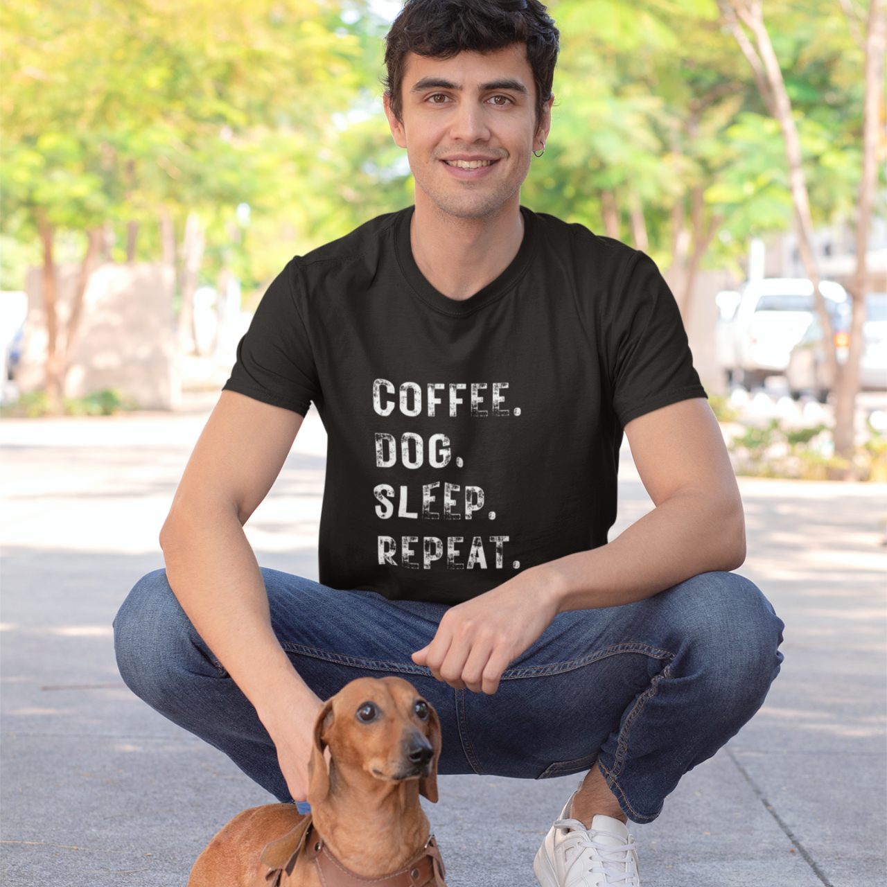 Coffee. Dog. Sleep. Repeat. Unisex Softstyle T-Shirt Lightweight Cotton Classic Fit Crew Neck Tee for Casual Comfort for Adults Coffee. Dog. Sleep. Repeat. Unisex Softstyle T-Shirt Lightweight Cotton Classic Fit Crew Neck Tee for Casual Comfort for Adults