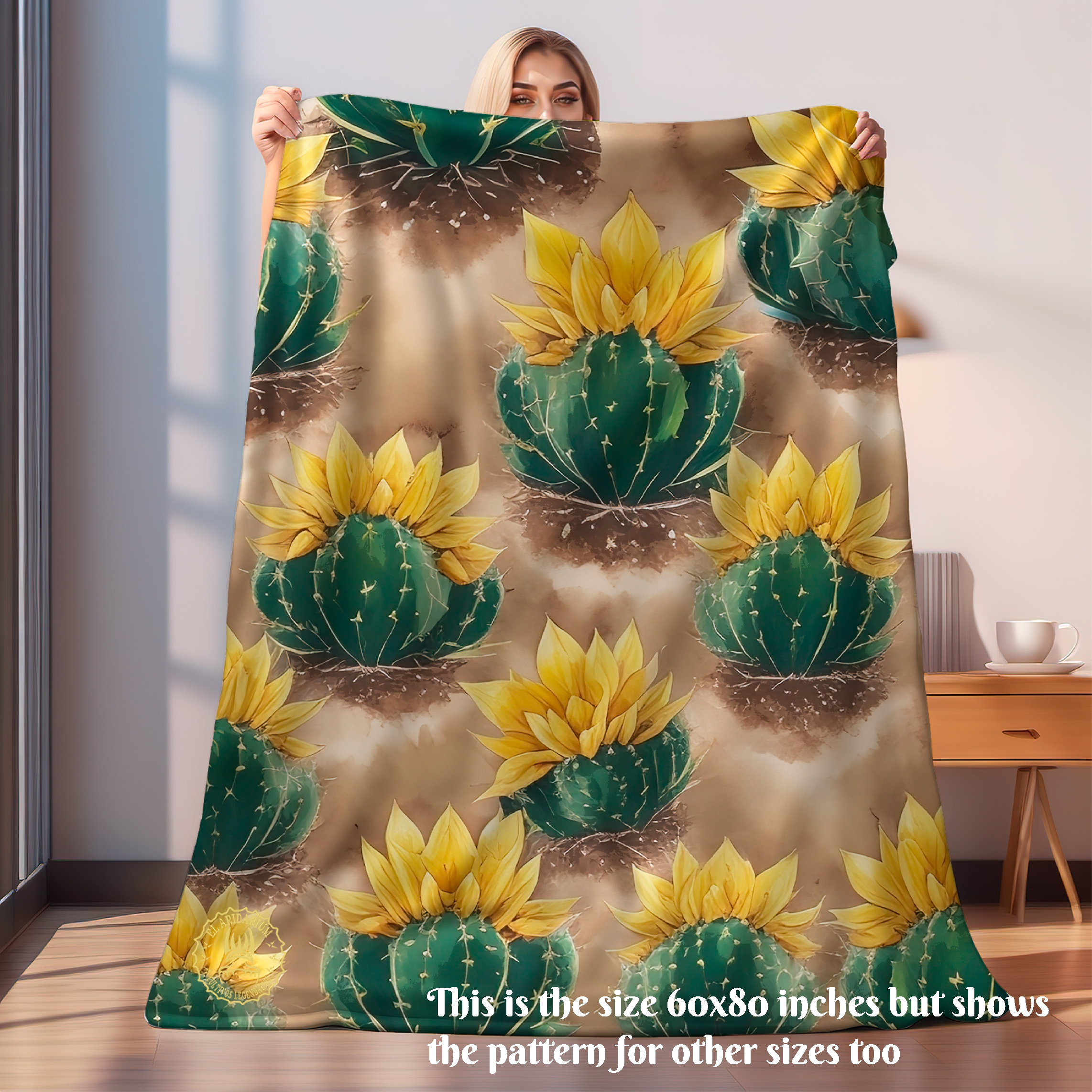 Desert dreams Velveteen Plush Blanket- Cactus Dreams- Desert landscape -botanical - succulent plants- cactus- arid plants