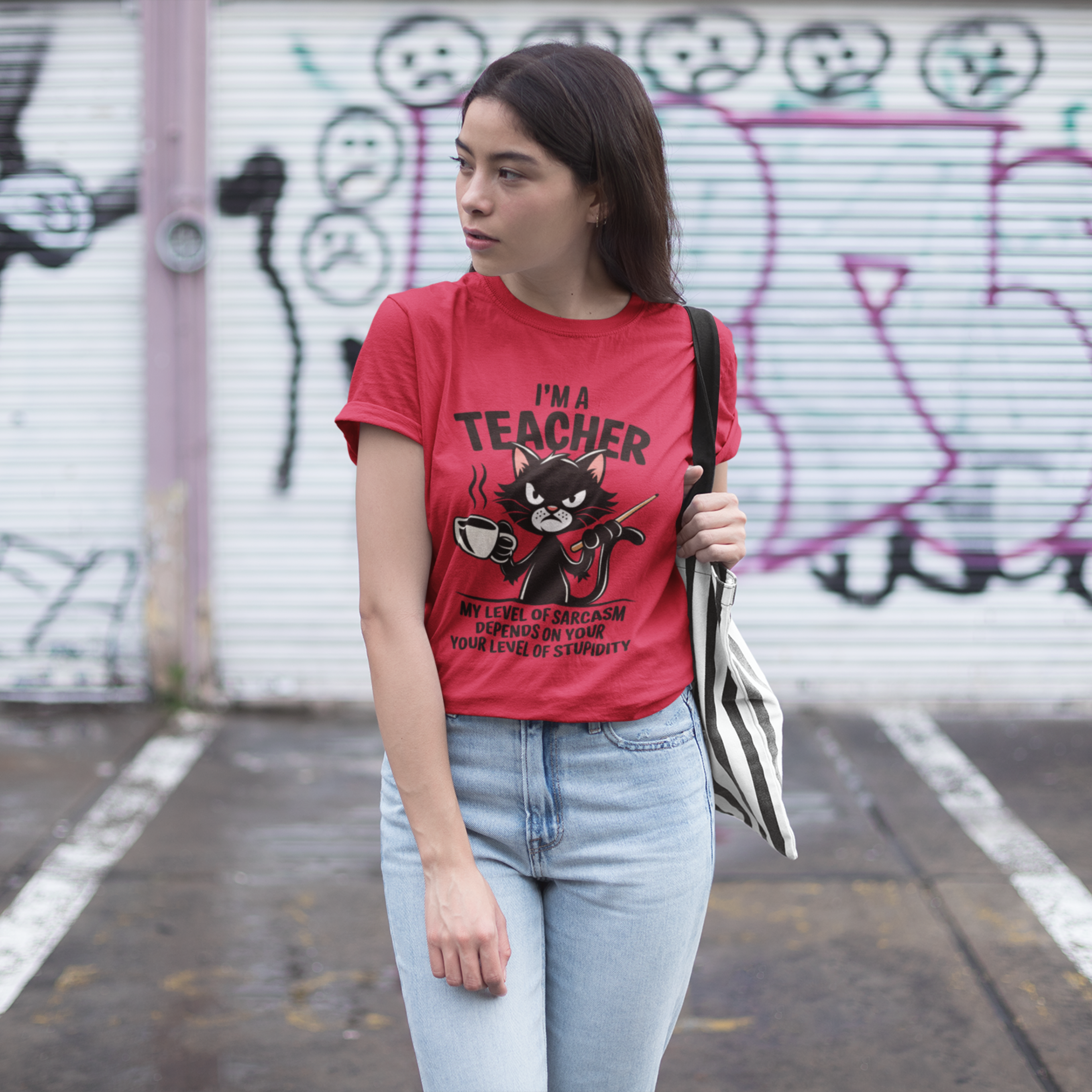 I'm a Teacher, My level of Sarcasm depends of your level of Stupidity Cat Lover Unisex Softstyle T-Shirt I'm a Teacher, My level of Sarcasm depends of your level of Stupidity Cat Lover Unisex Softstyle T-Shirt