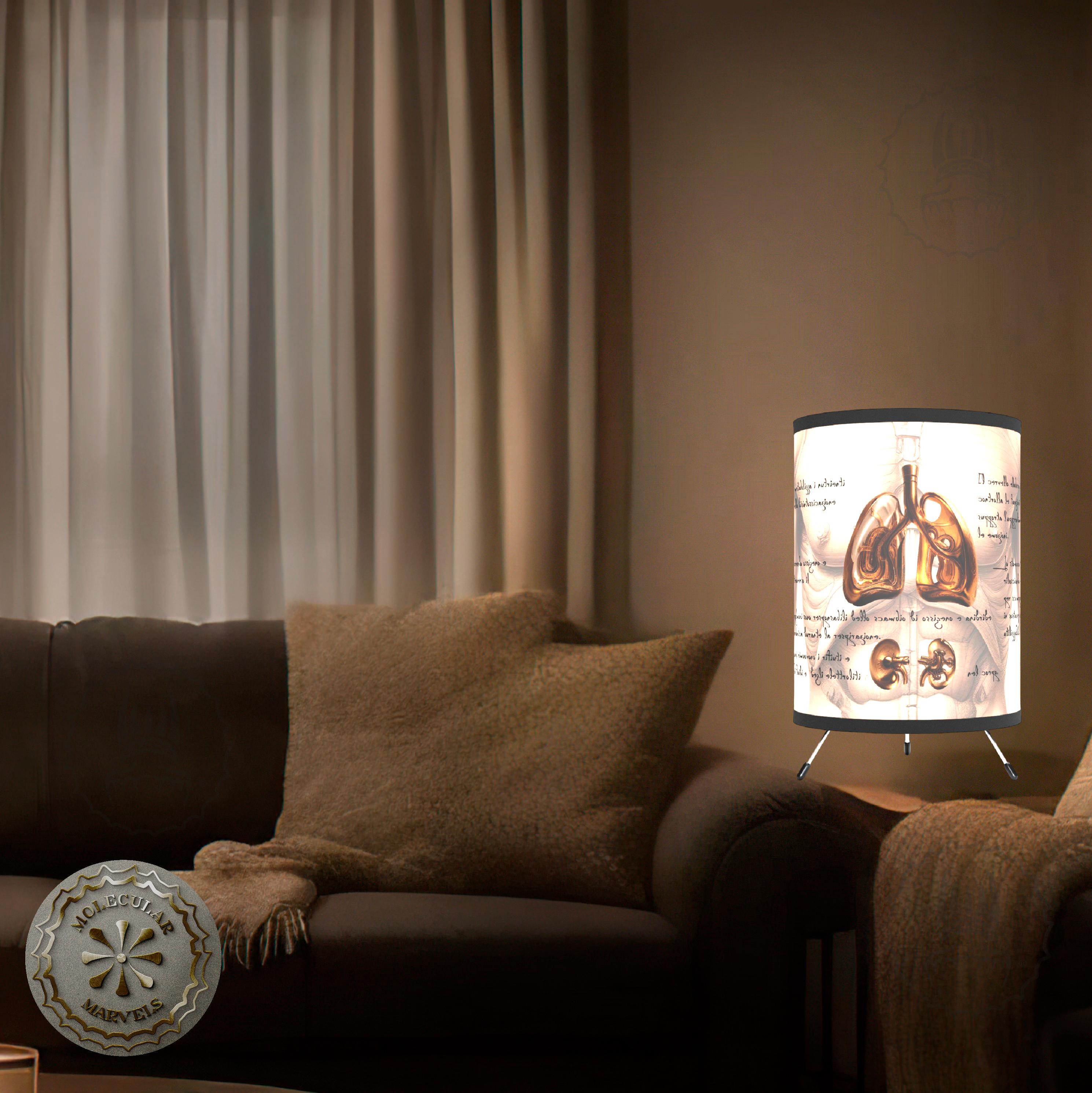 Medical style Tripod Lamp with High-Res Printed Shade, US\CA plug, organ themed, physician lamp, doctor style, student gift