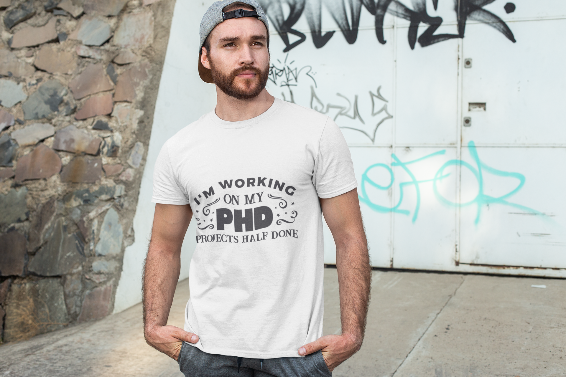 Funny Unisex PhD T-Shirt - I'm Working on My Projects Half Done product thumbnail image