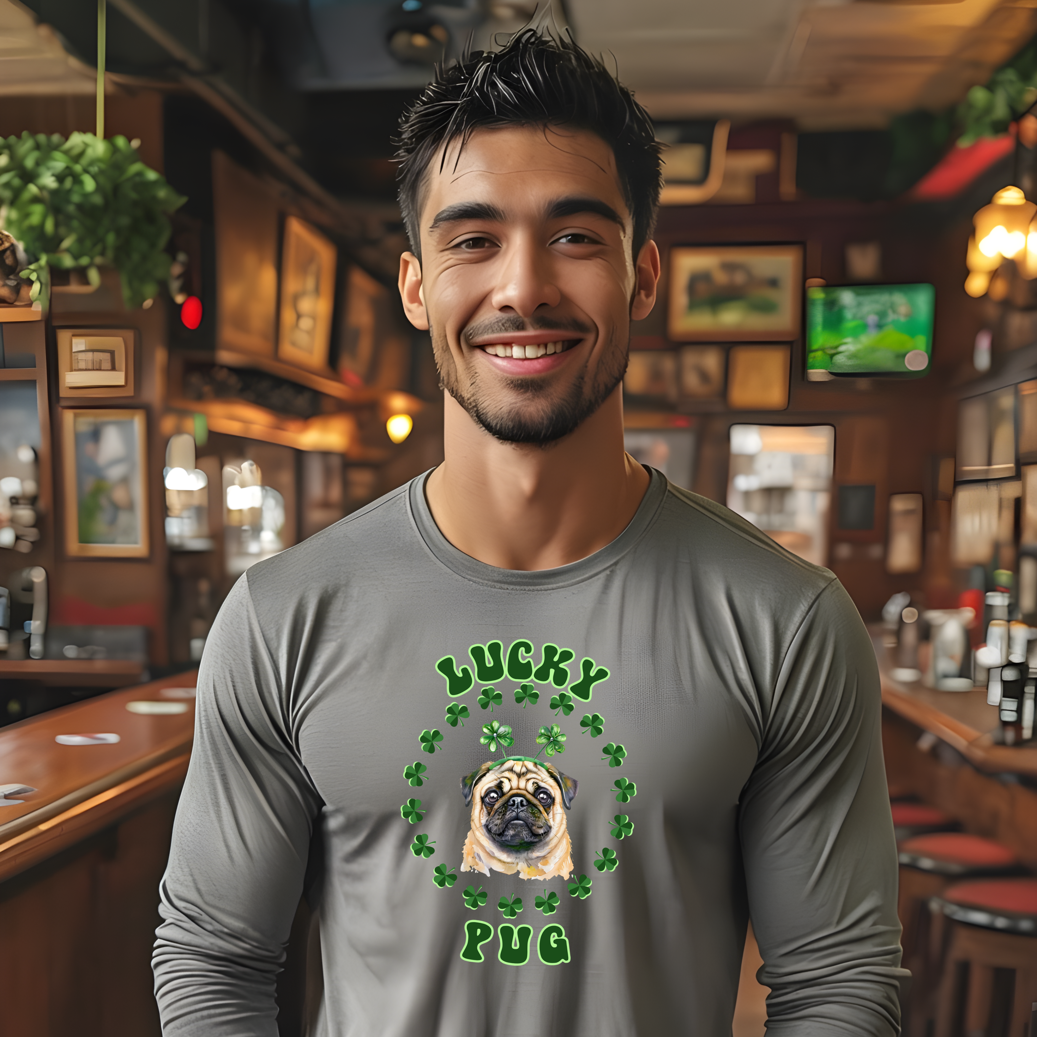 Lucky Pug Long Sleeve Tee - St. Patrick's Day Apparel product thumbnail image