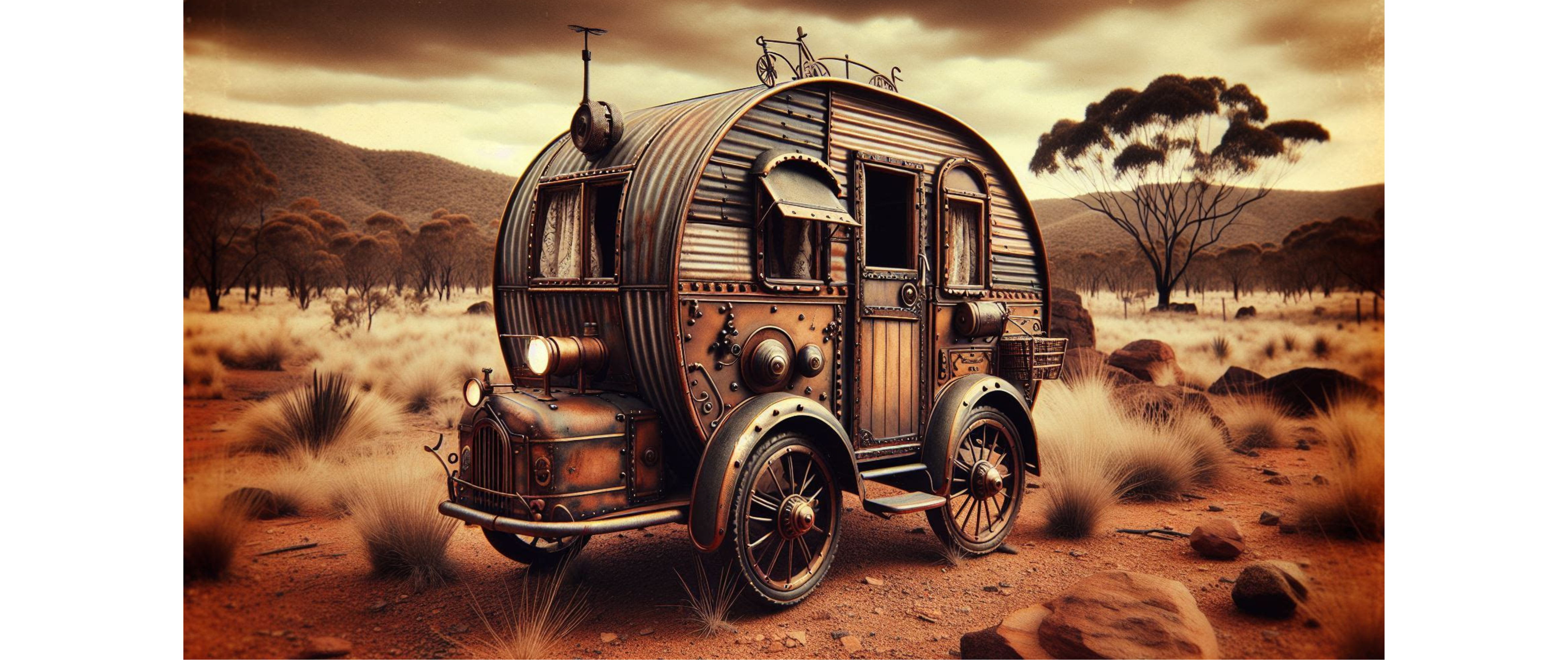 AU 11oz Mug - Steampunk Outback Wagon Caravan – Sepia-Toned Ceramic Coffee/Tea Cup