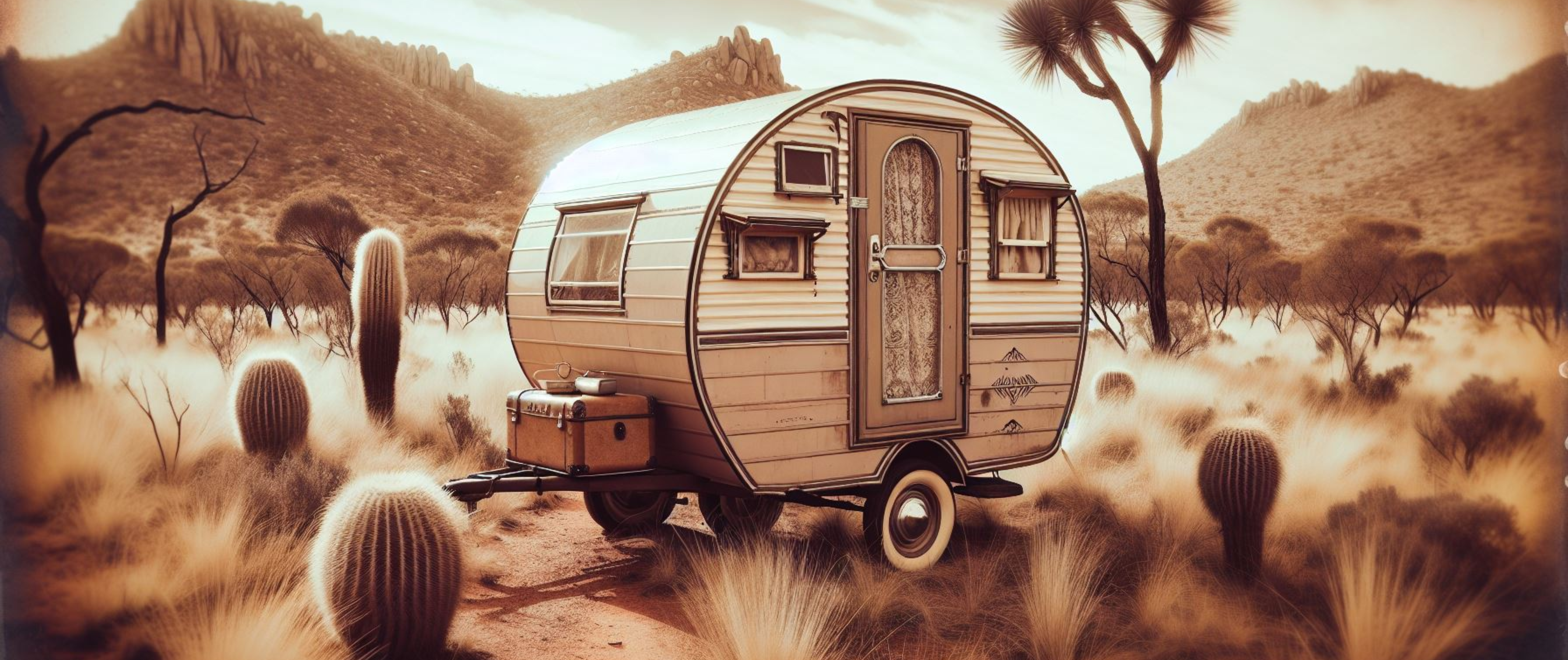 AU 11oz Mug - Retro Outback Mini Caravan – Sepia-Toned Ceramic Coffee/Tea Cup