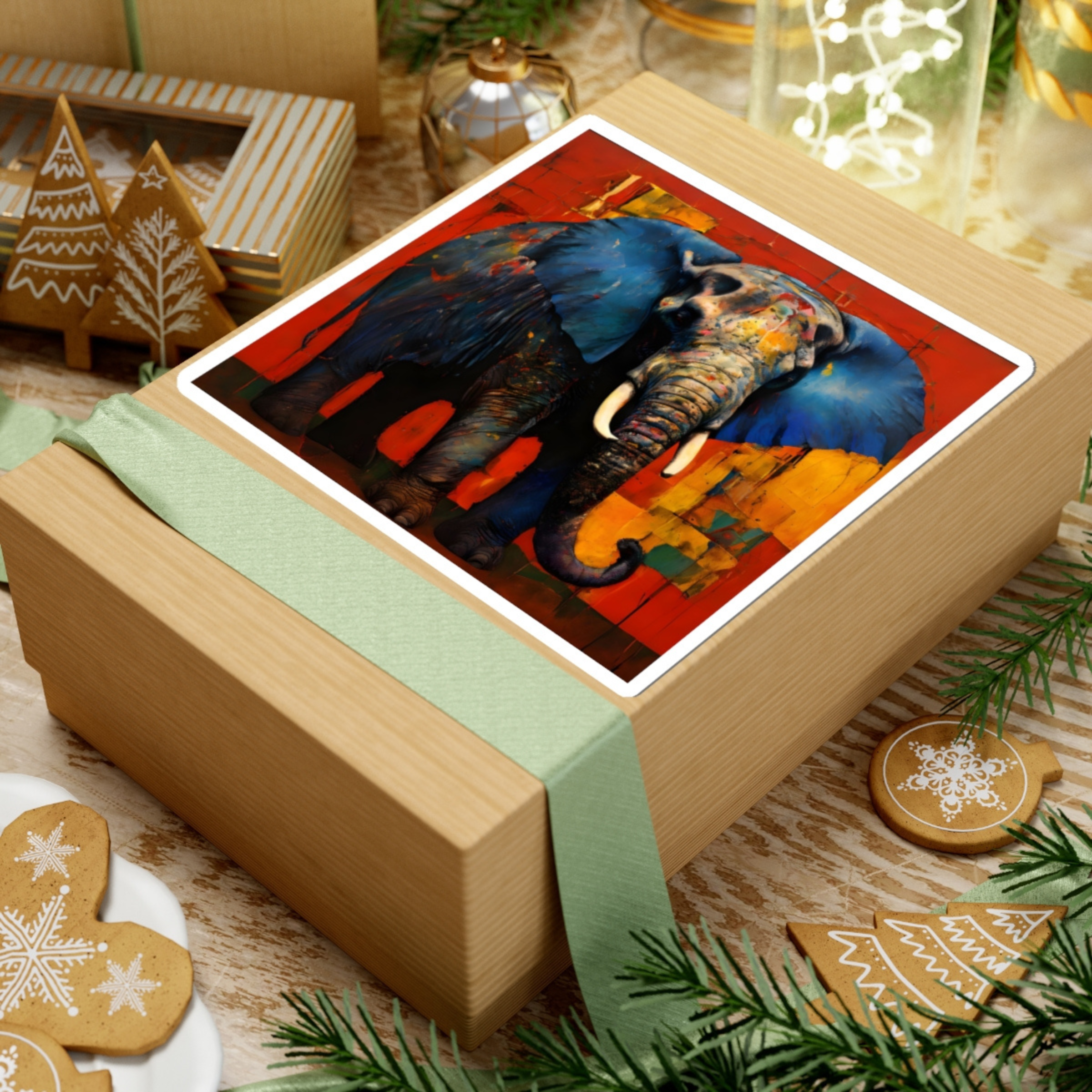 Artistic Elephant Oil Portrait Kiss-Cut Stickers