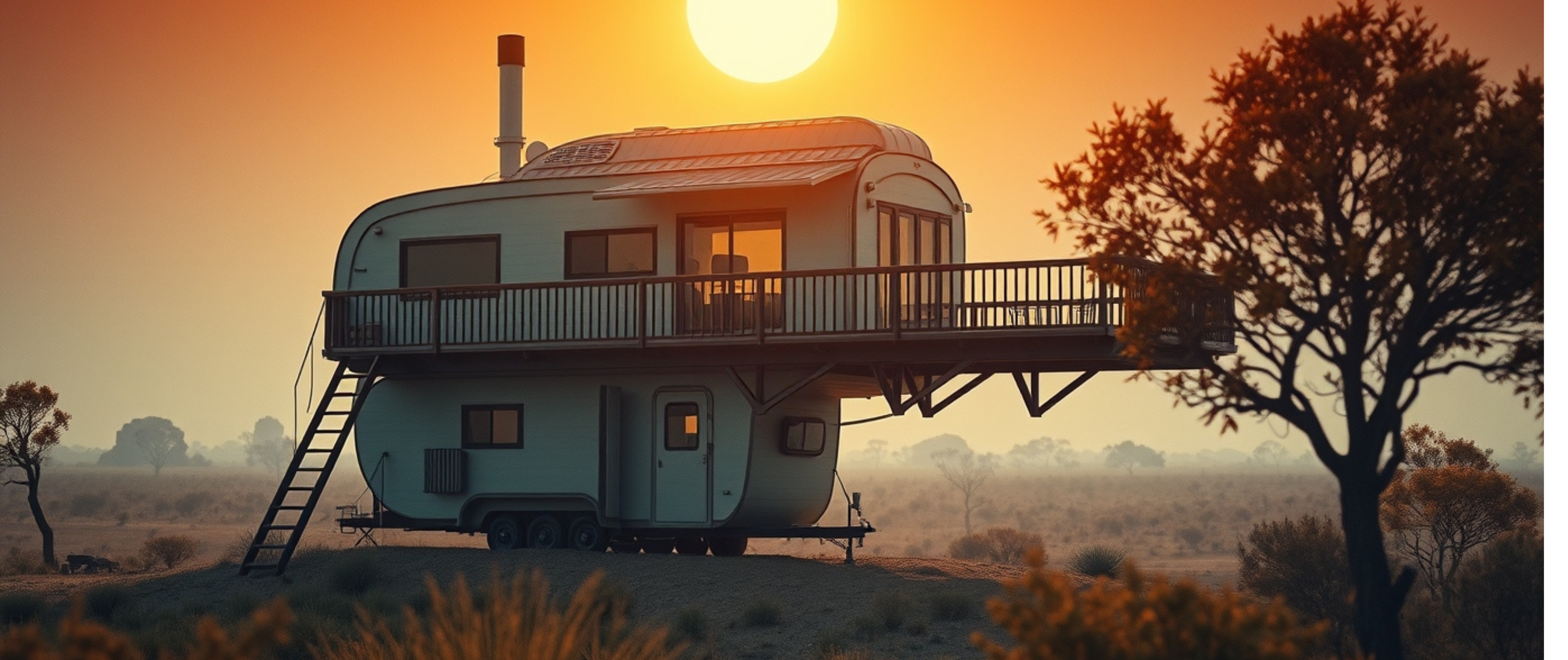 AU 11oz Mug - Sunset Balcony Camper Caravan at Dusk, Ceramic Coffee/Tea Cup