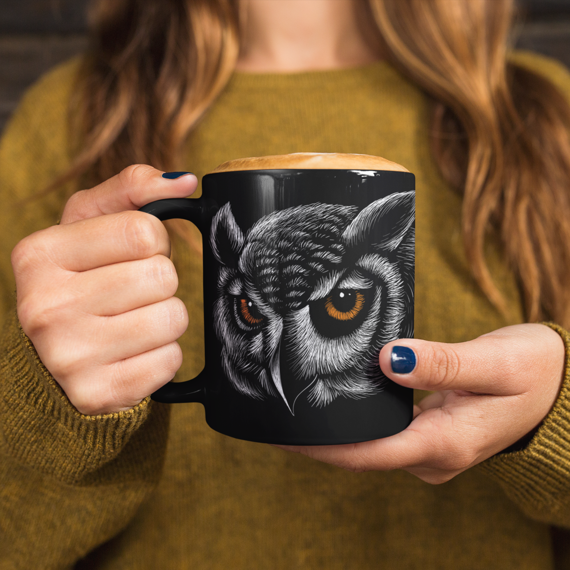 Owl Art Black Coffee Mug – Unique Gift for Owl Lovers & Cozy Corner Decor product thumbnail image Owl Art Black Coffee Mug – Unique Gift for Owl Lovers & Cozy Corner Decor product thumbnail image