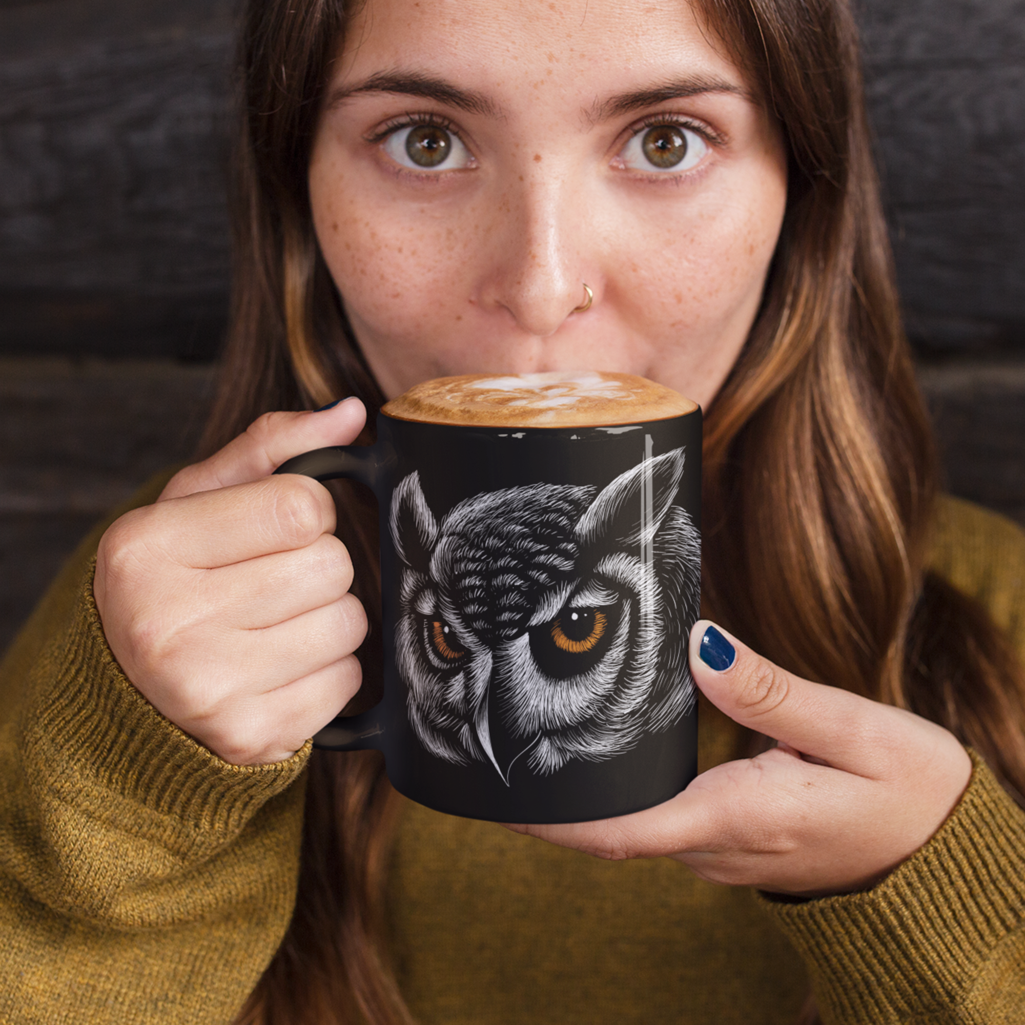 Owl Art Black Coffee Mug – Unique Gift for Owl Lovers & Cozy Corner Decor Owl Art Black Coffee Mug – Unique Gift for Owl Lovers & Cozy Corner Decor