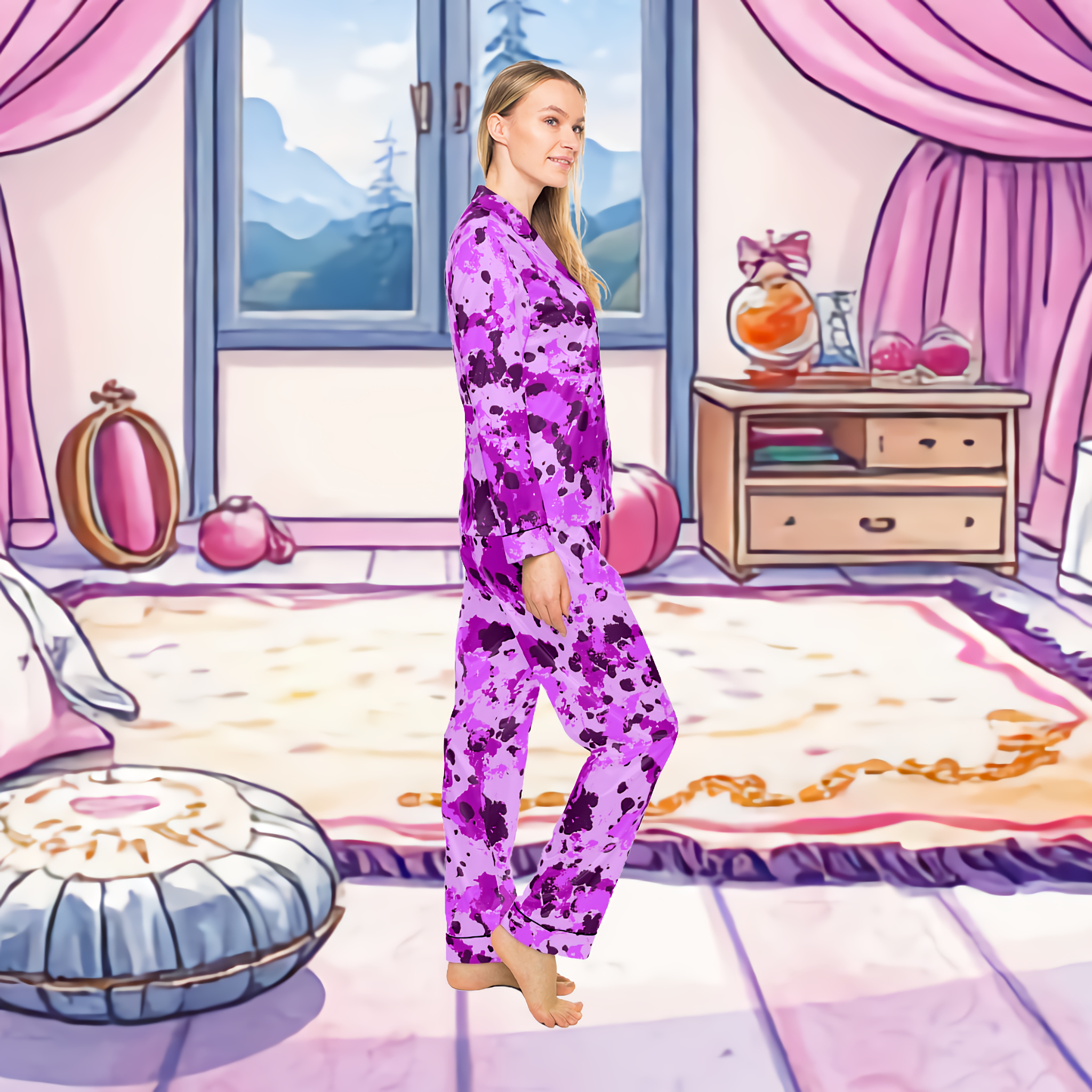 Battle Rouge - Women's Satin Pajamas - Cozy Sleepwear with Stylish Print Battle Rouge - Women's Satin Pajamas - Cozy Sleepwear with Stylish Print