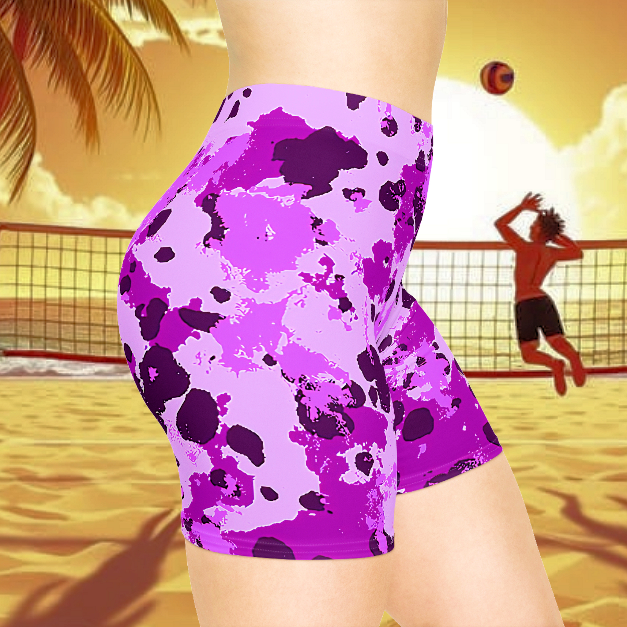 Stylish Women's Biker Shorts - Vibrant Purple Splatter Design product thumbnail image Stylish Women's Biker Shorts - Vibrant Purple Splatter Design product thumbnail image