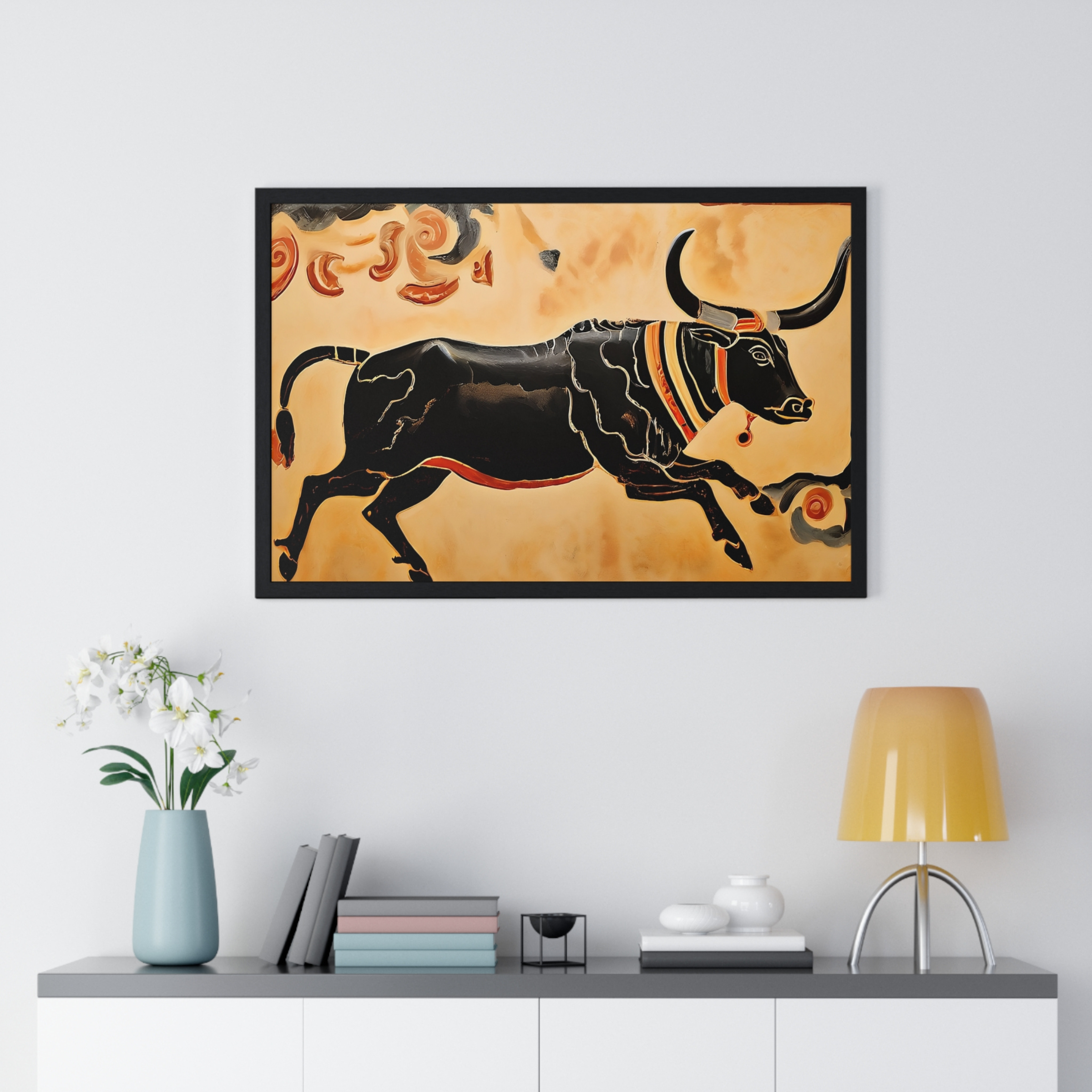 Bull Fresco Minoan Art Horizontal Framed Poster