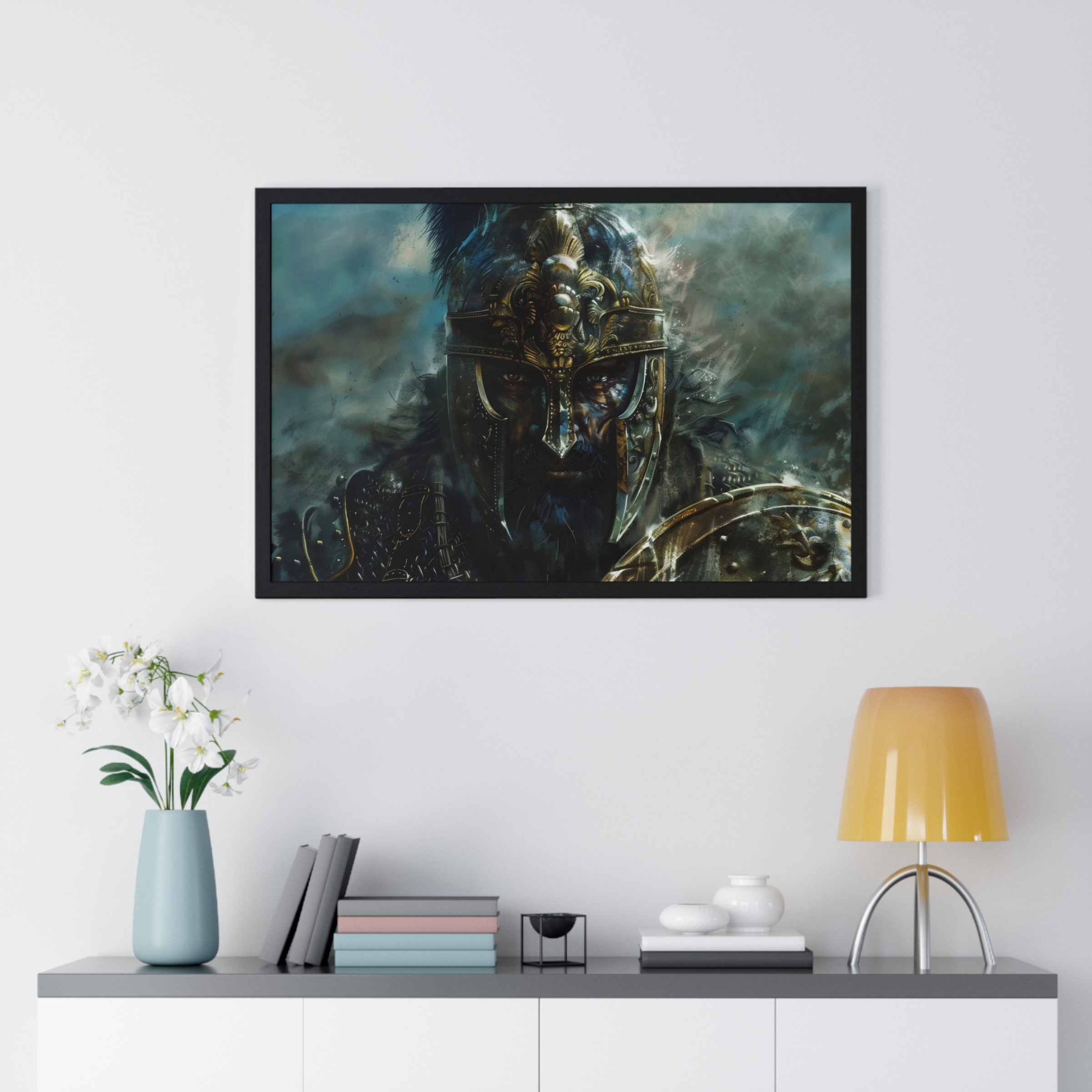 Spartan Warrior in Combat Horizontal Framed Poster