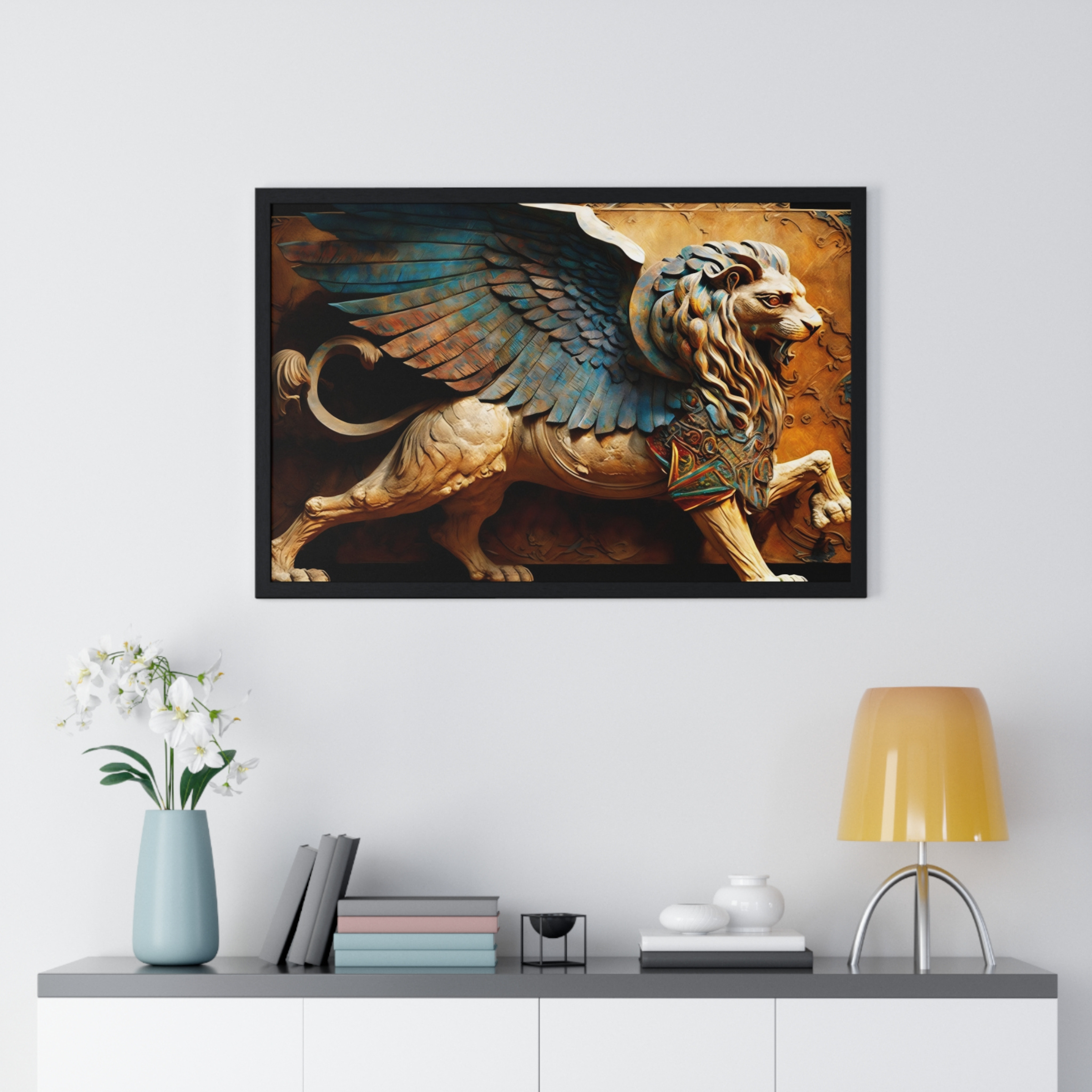 Lamassu Persian Winged Lion God Horizontal Framed Poster