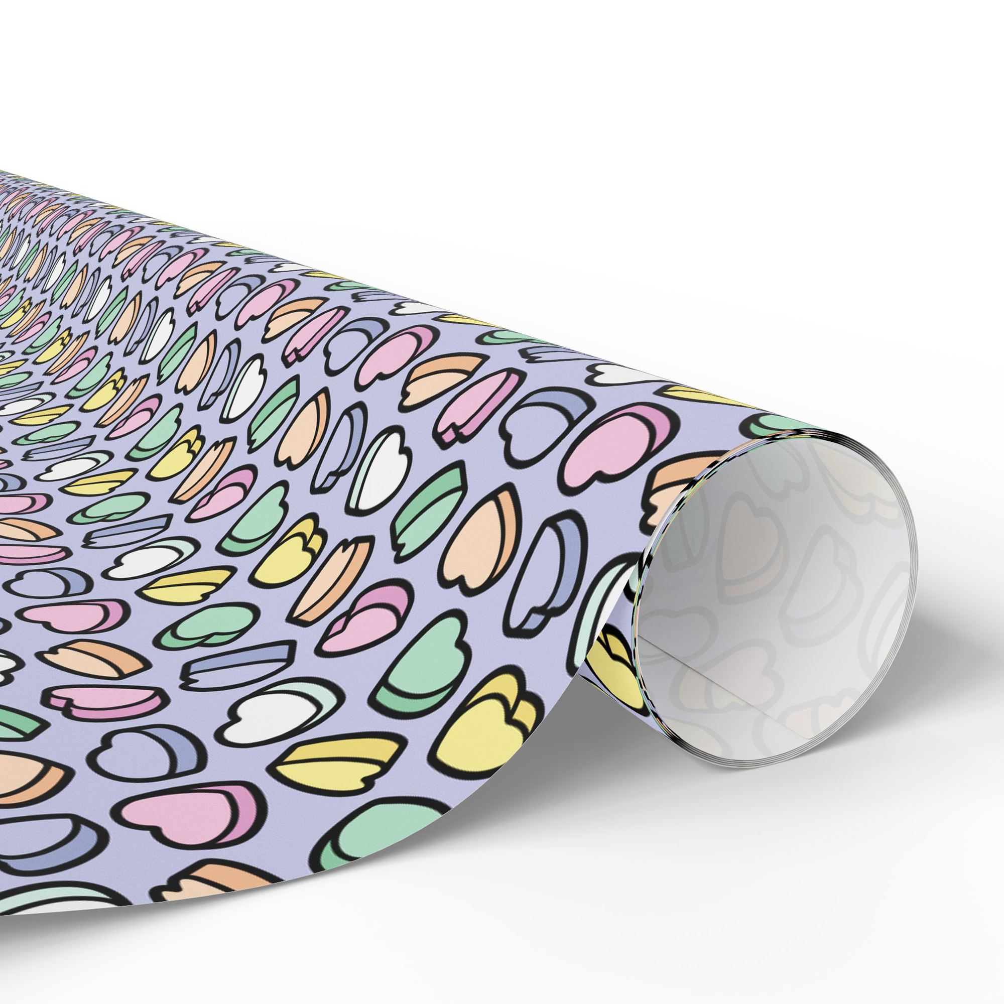 Candy Hearts Gift Wrap in Lavender product thumbnail image Candy Hearts Gift Wrap in Lavender product thumbnail image