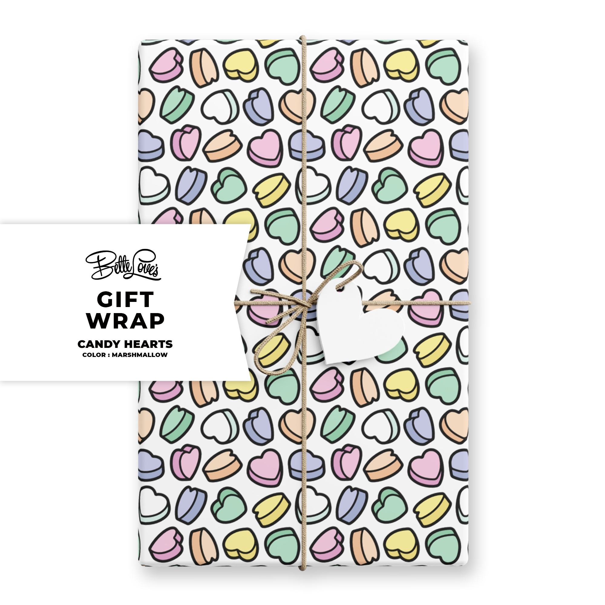 Candy Hearts Gift Wrap in Marshmallow product thumbnail image Candy Hearts Gift Wrap in Marshmallow product thumbnail image