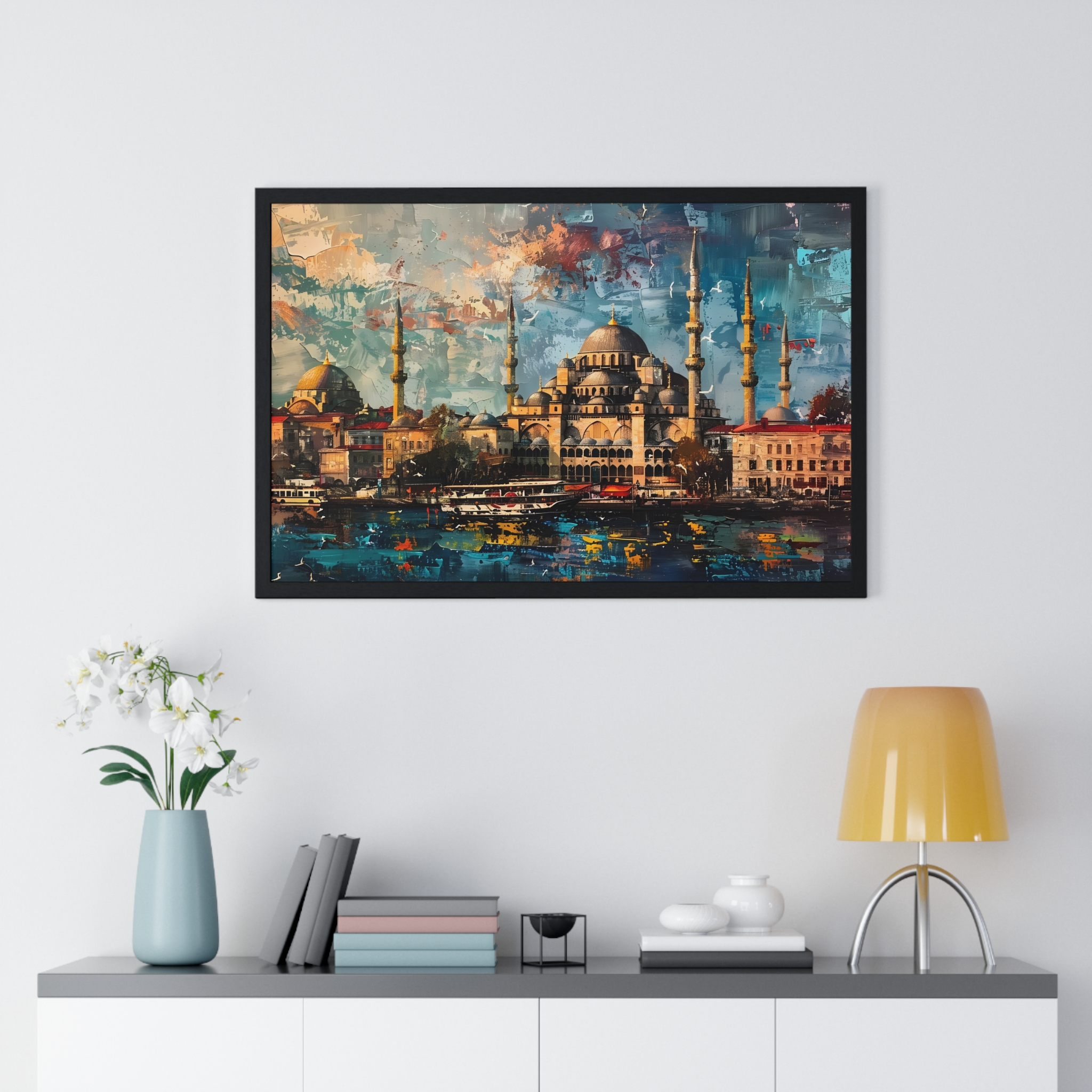 Ancient Constantinople Oil Painting Horizontal Framed Poster
