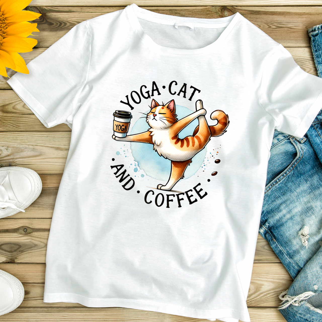 Yoga Cat and Coffee Cat Lover T-Shirt - Unisex Softstyle Yoga Cat and Coffee Cat Lover T-Shirt - Unisex Softstyle