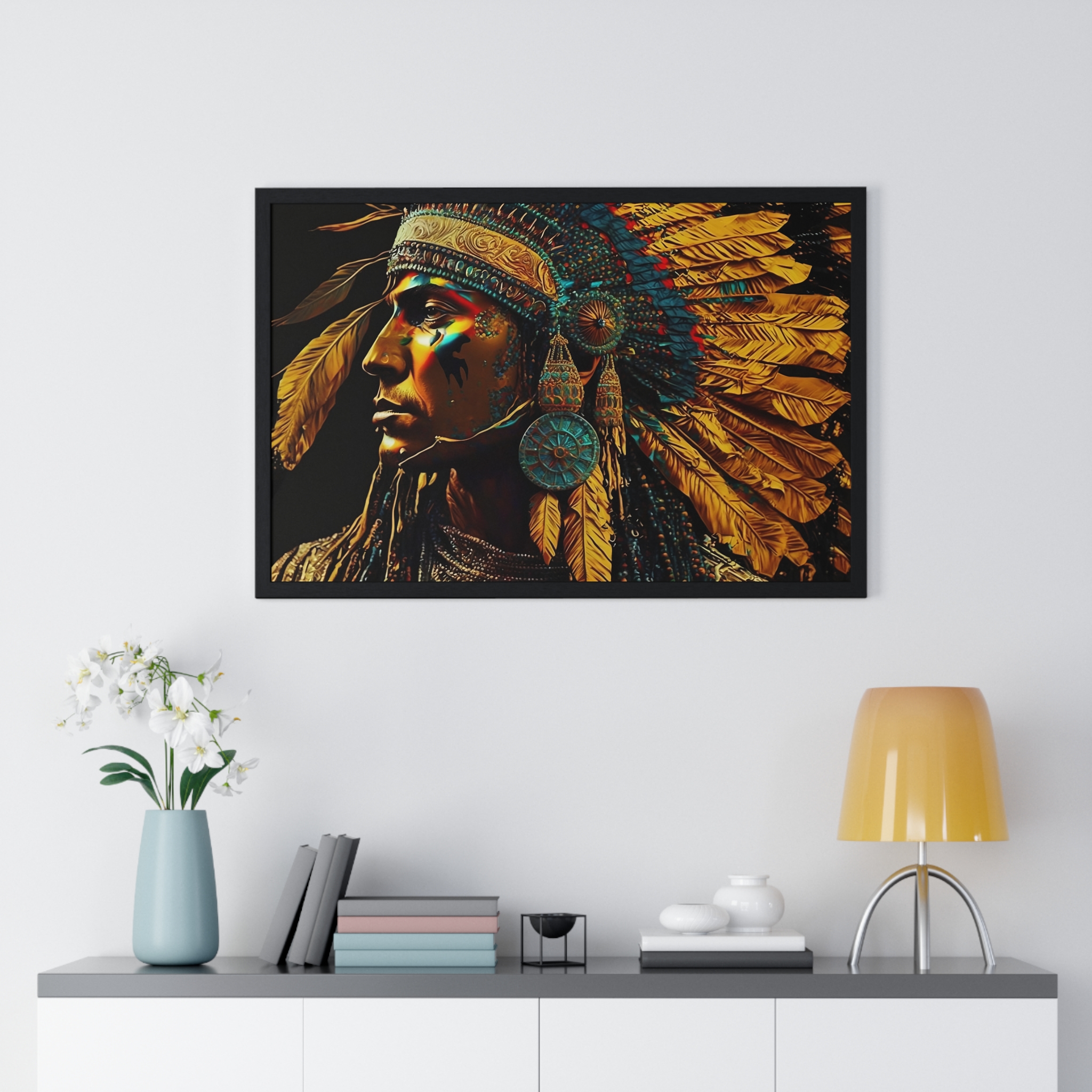 Apache Warrior Portrait Horizontal Framed Poster