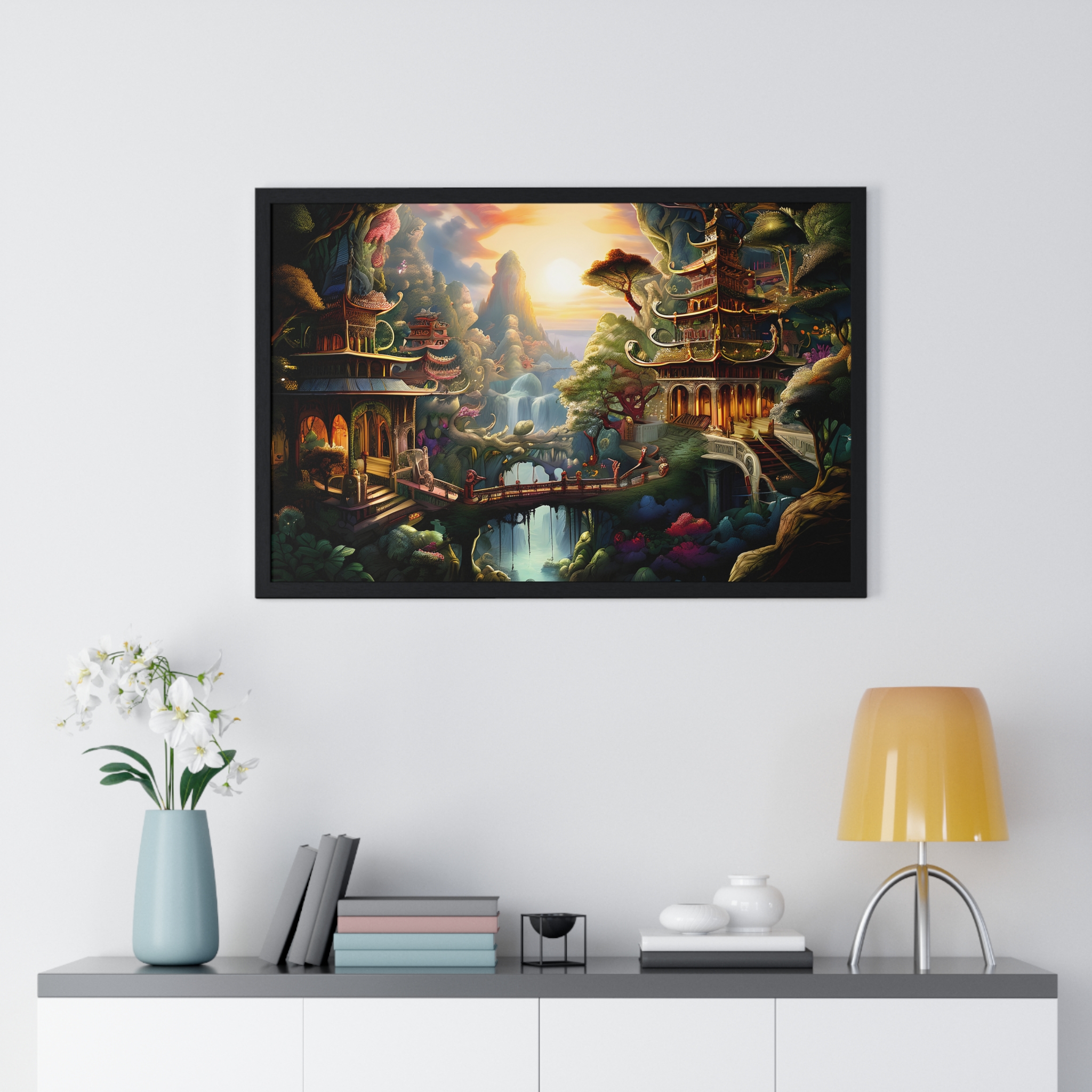 Shangri-La Mythical Buddhist City Horizontal Framed Poster
