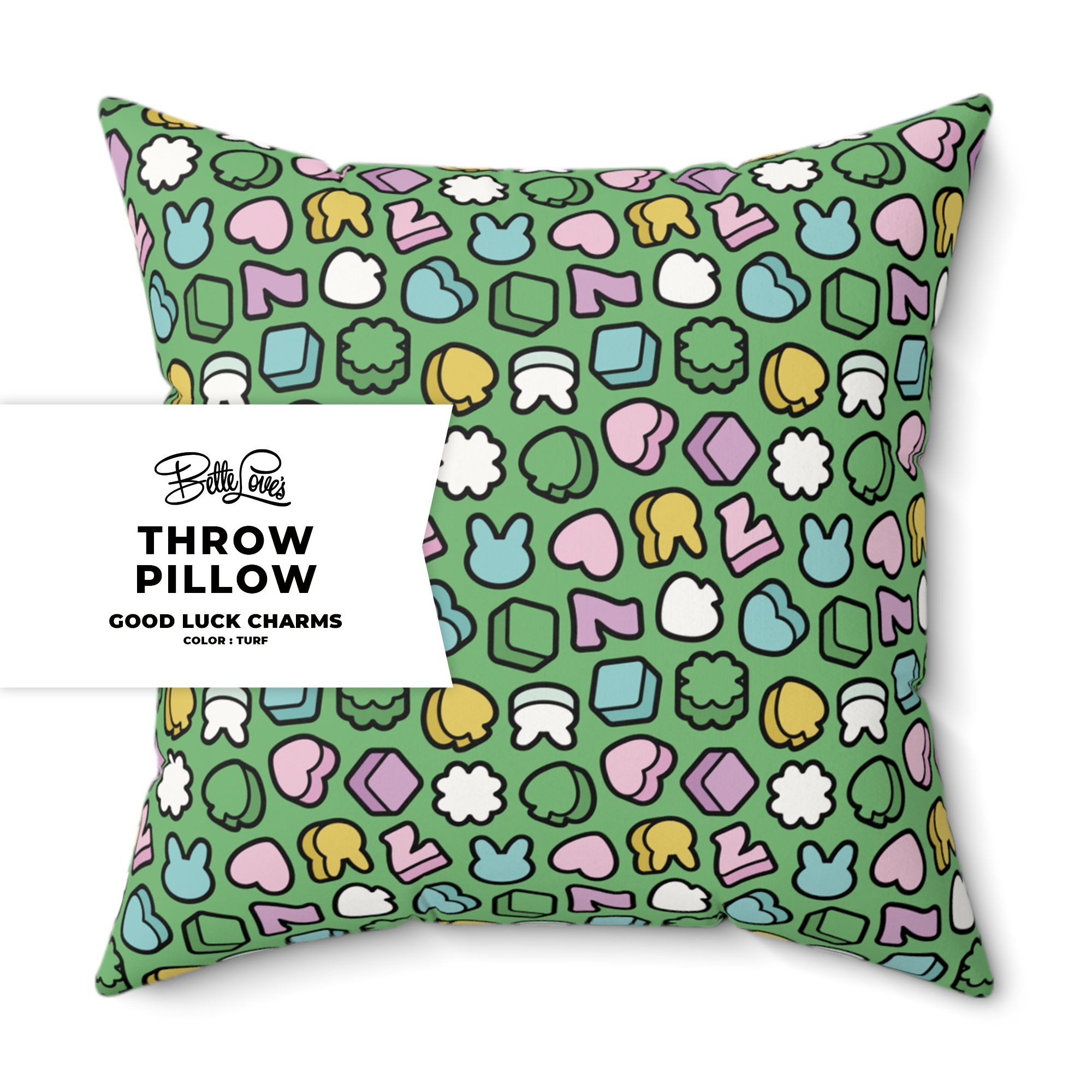 Good Luck Charms Throw Pillow in Turf Good Luck Charms Throw Pillow in Turf