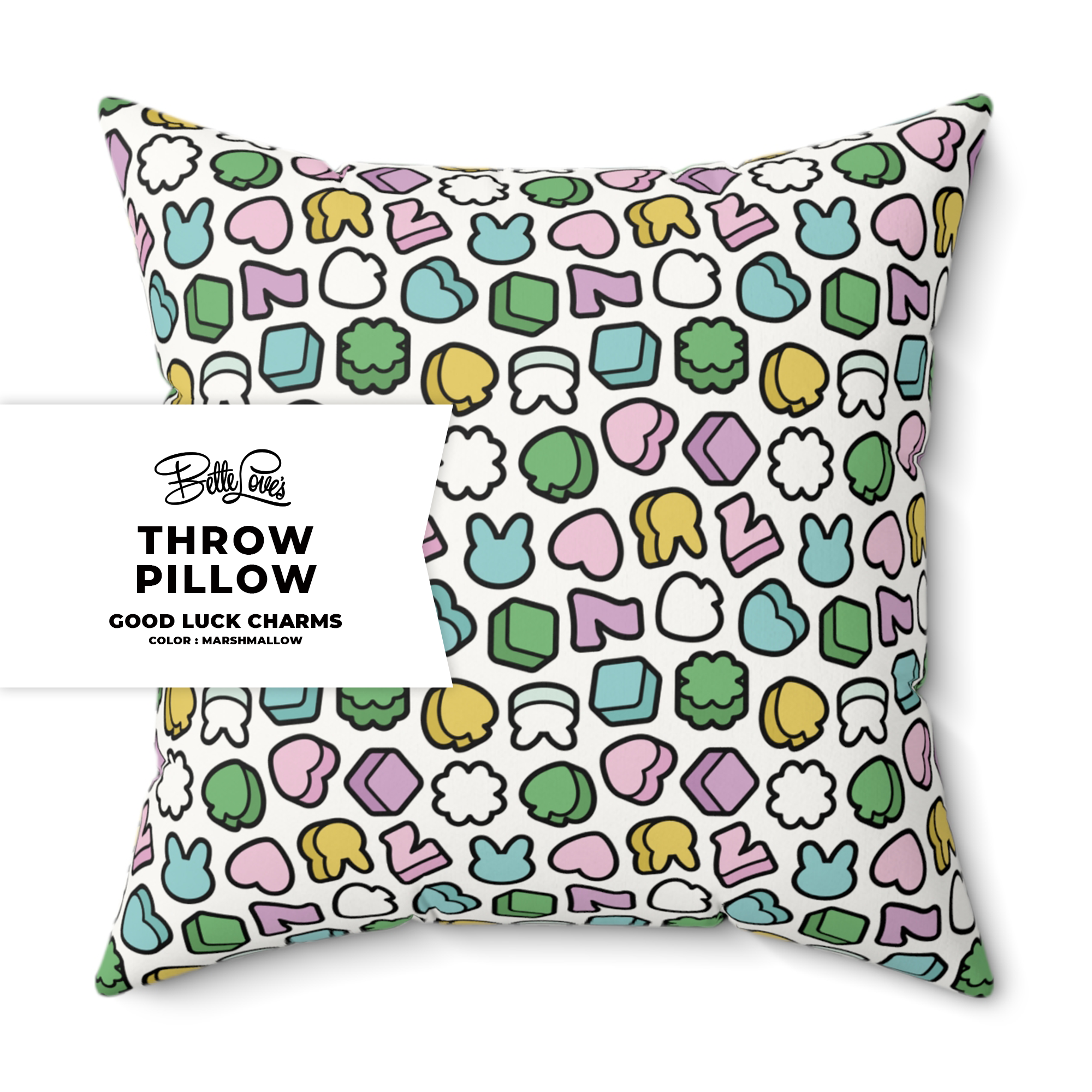 Good Luck Charms Throw Pillow in Marshmallow Good Luck Charms Throw Pillow in Marshmallow